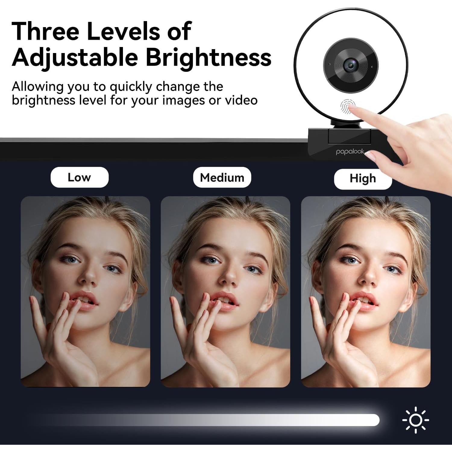 papalook 2K Webcam with Light and Privacy Cover, PA552 Full HD Streaming Web Camera with Dual Microphones, Plug and Play USB Computer Webcam for PC Laptop Desktop, Mac Zoom Skype Teams