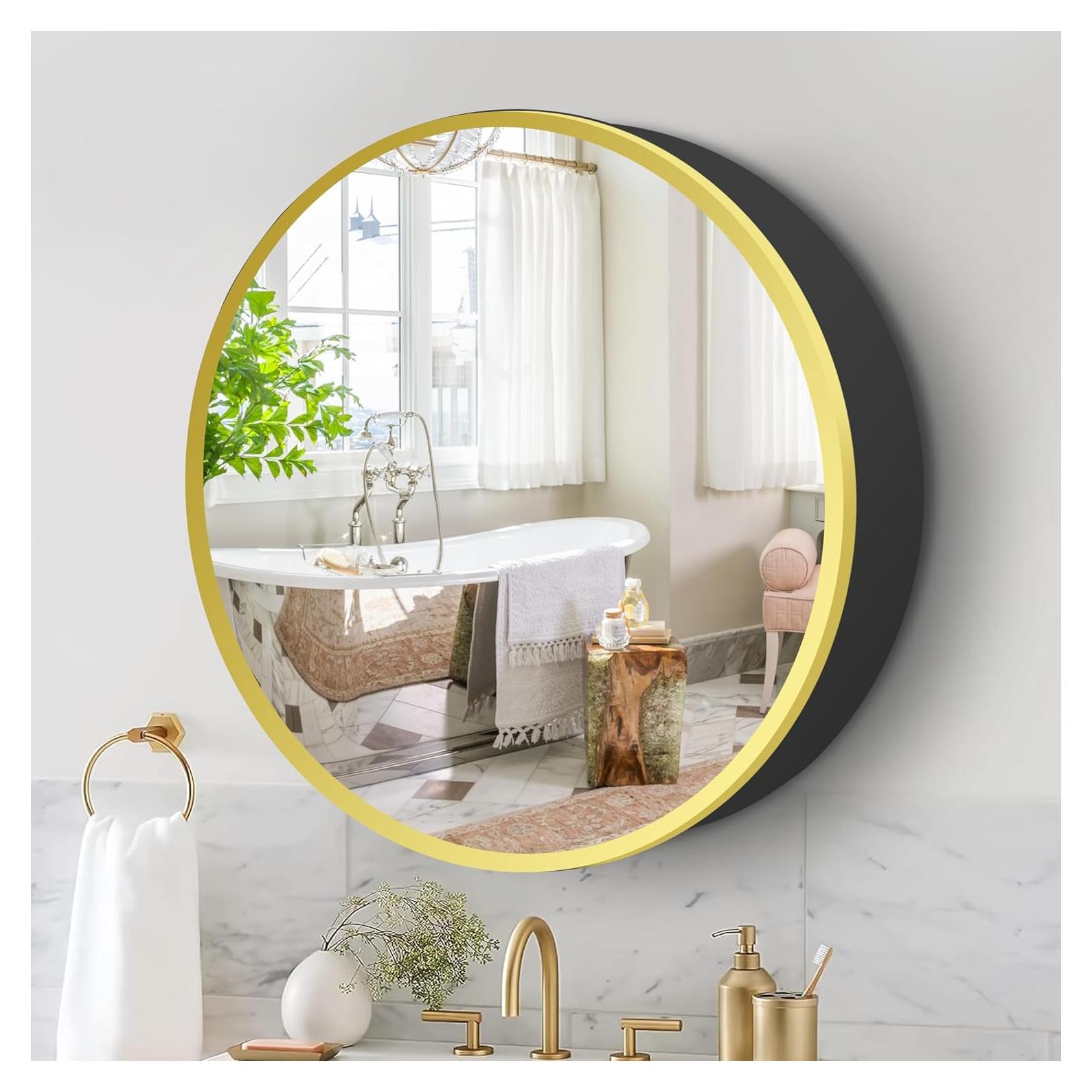 Armario de Medicina Movo Redondo 60 cm Espejo Baño Dorado