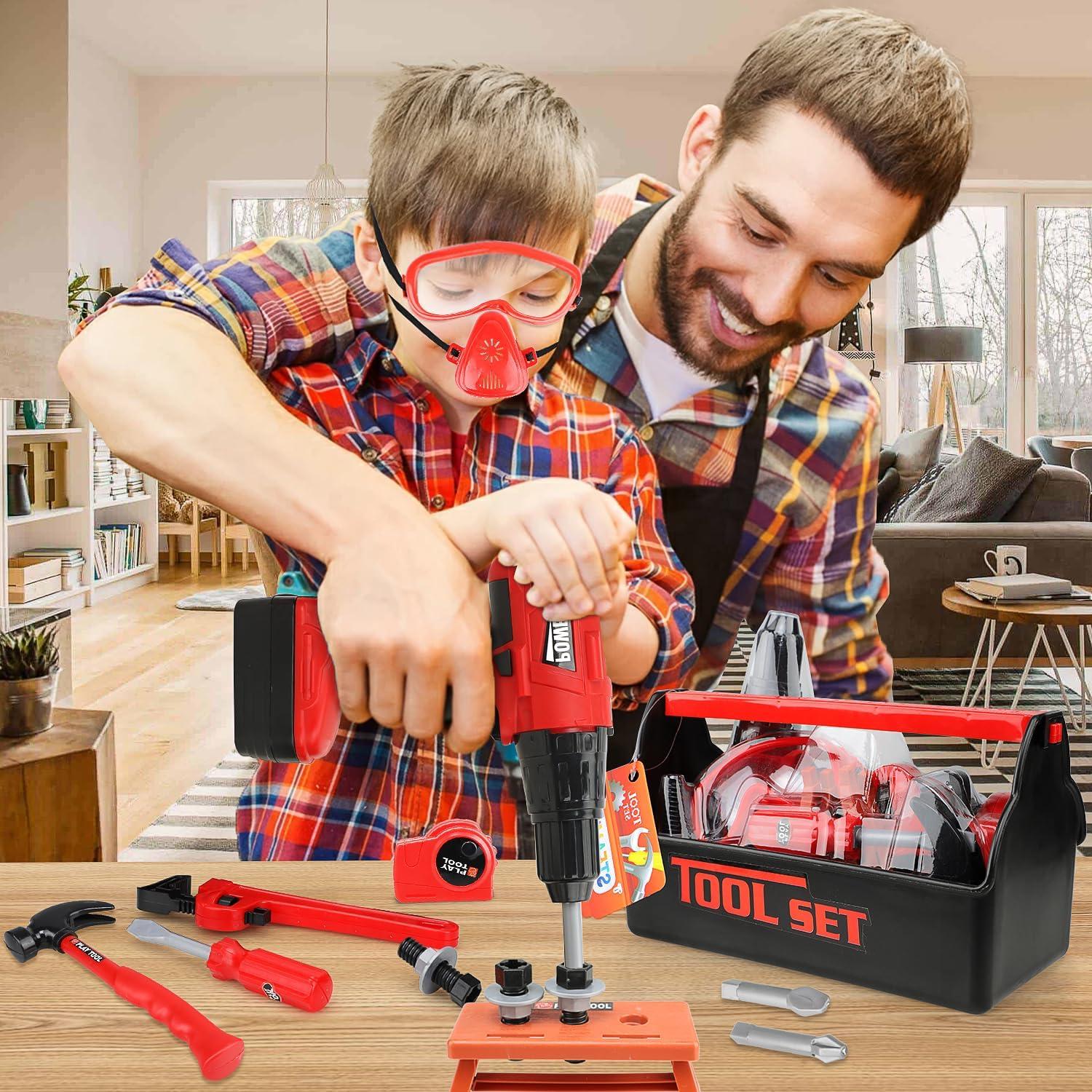 STEAM Life Kids Toy Set for Boys 3-5 with Power Drill, Tool Box, Hammer, Measure, Drill, Hammer, Measure