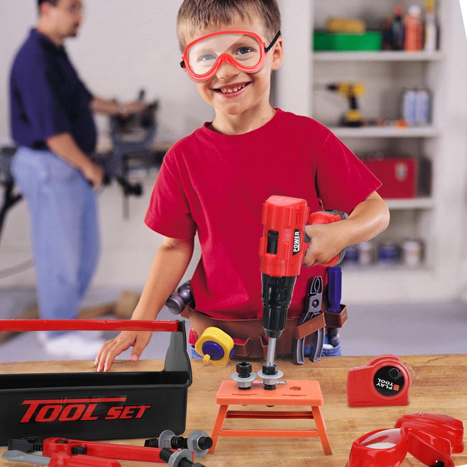 STEAM Life Kids Toy Set for Boys 3-5 with Power Drill, Tool Box, Hammer, Measure, Drill, Hammer, Measure