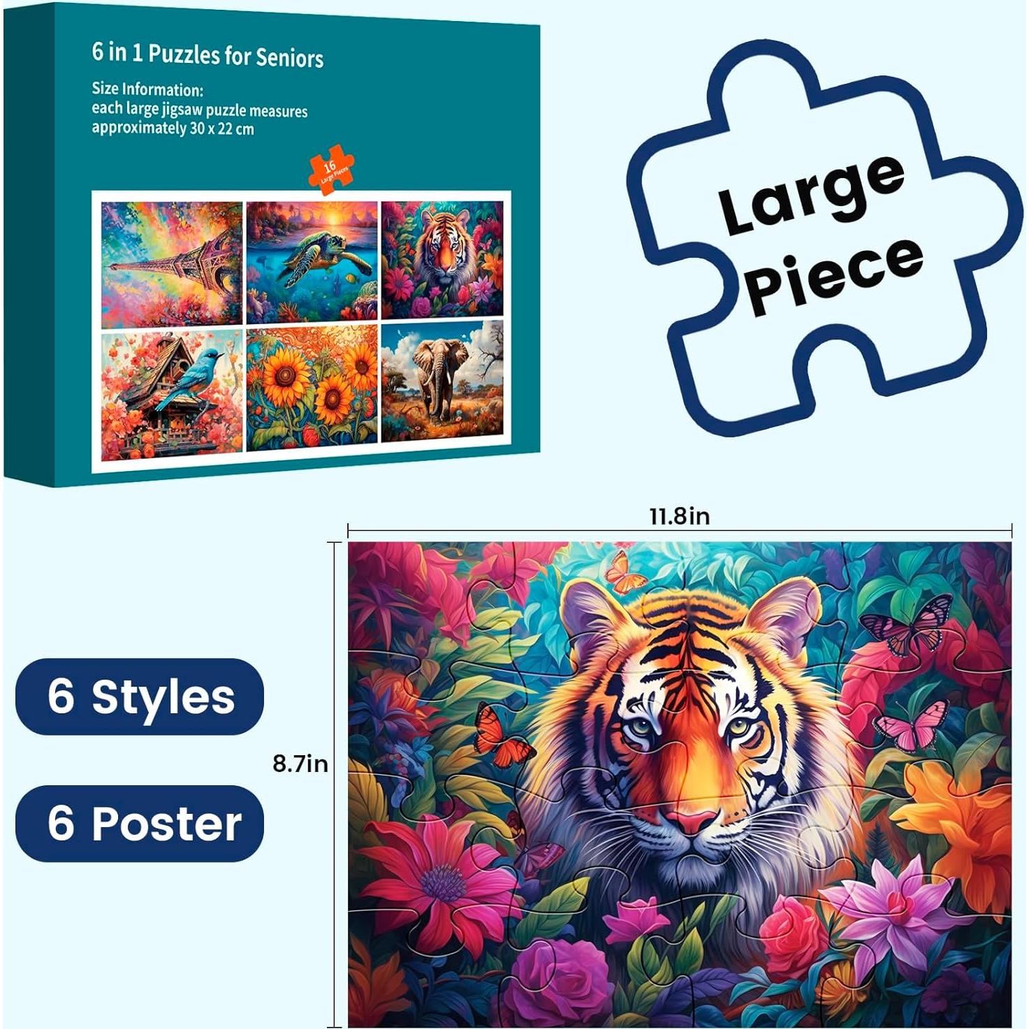 Paquete de 6 rompecabezas grandes WSCXSC 16 piezas para ancianos