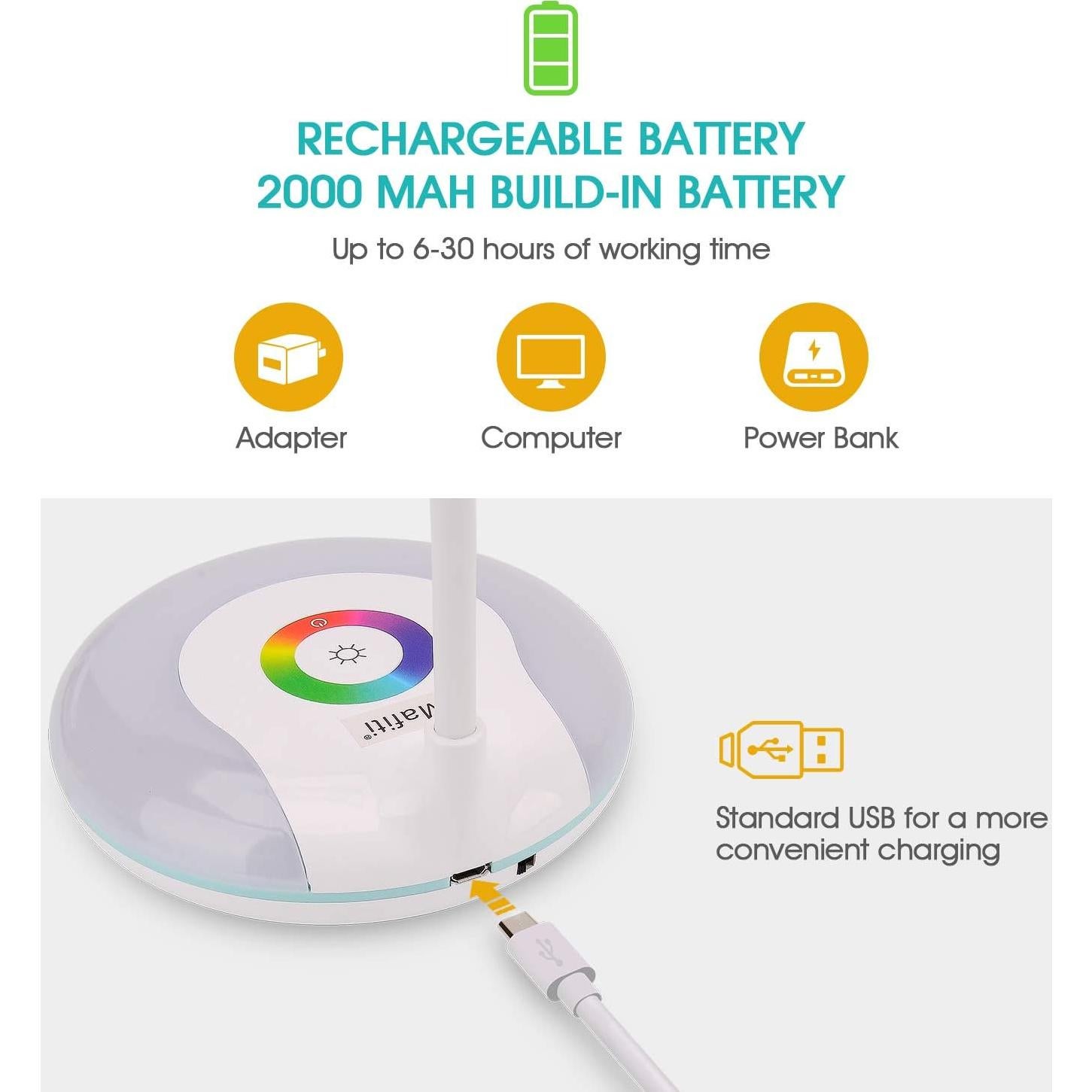 Lámpara de Escritorio LED Mafiti Recargable Cuello de Ganso