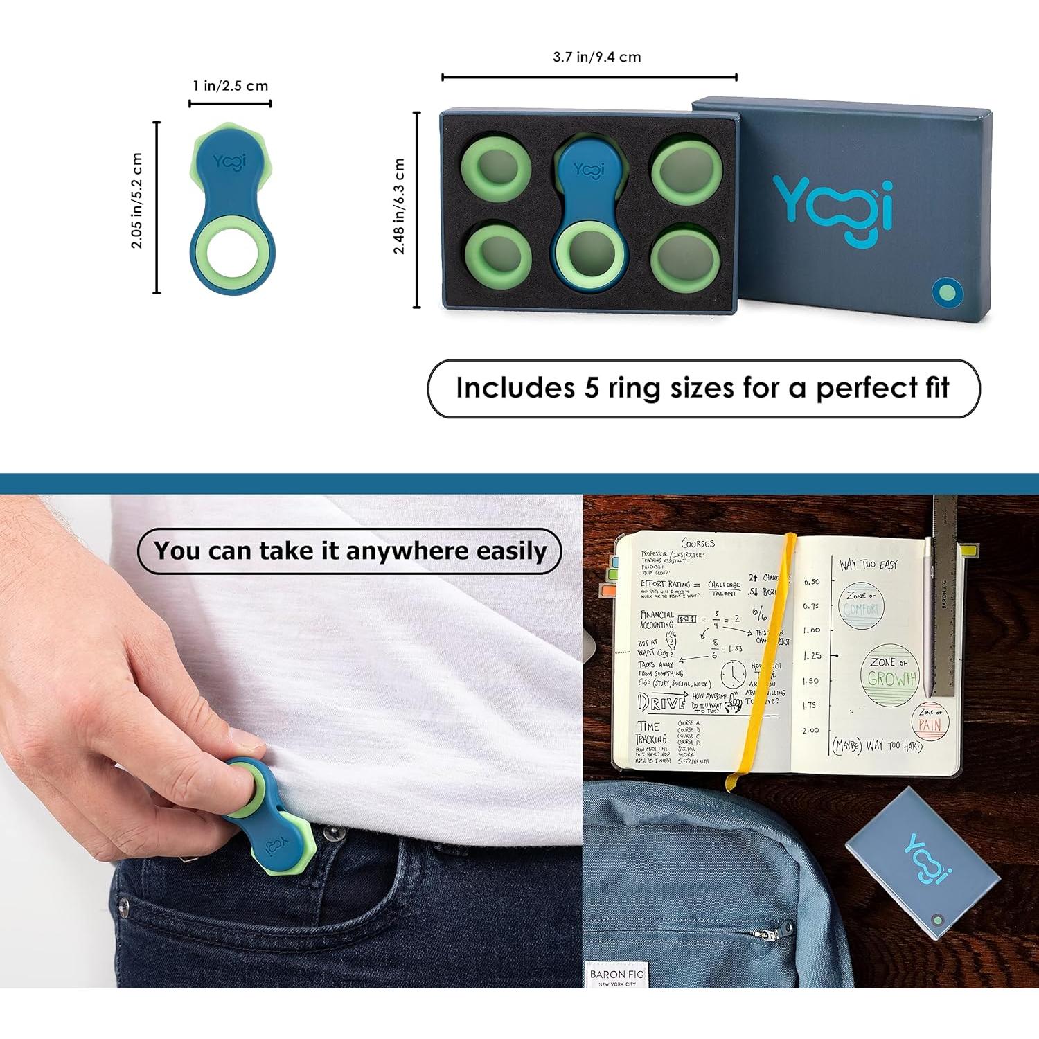 Yogi Juguete Antiestrés - Spinner Verde Azulado, 5 Anillos