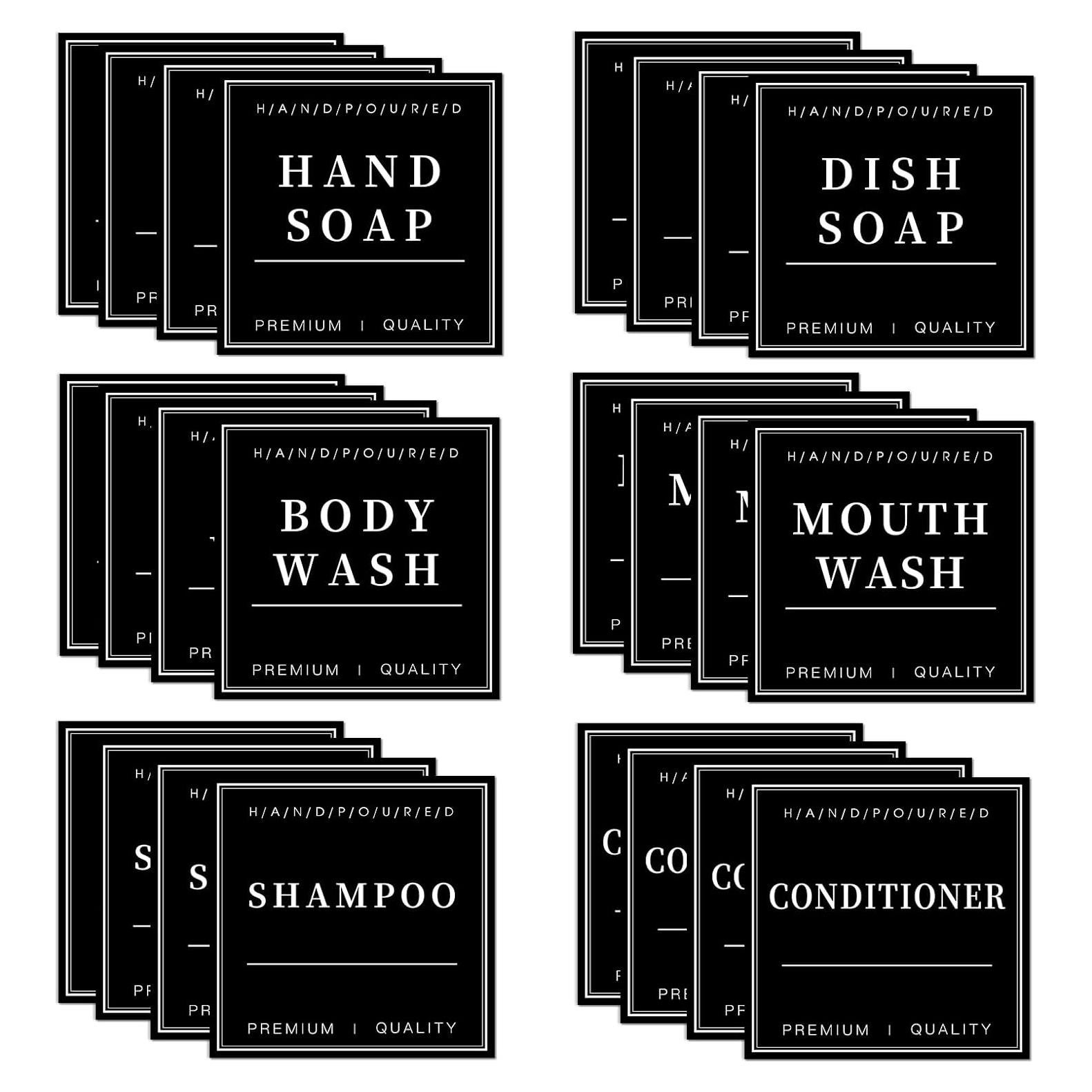 Etiquetas Impermeables TESWEY para Botellas de Baño 24PCS