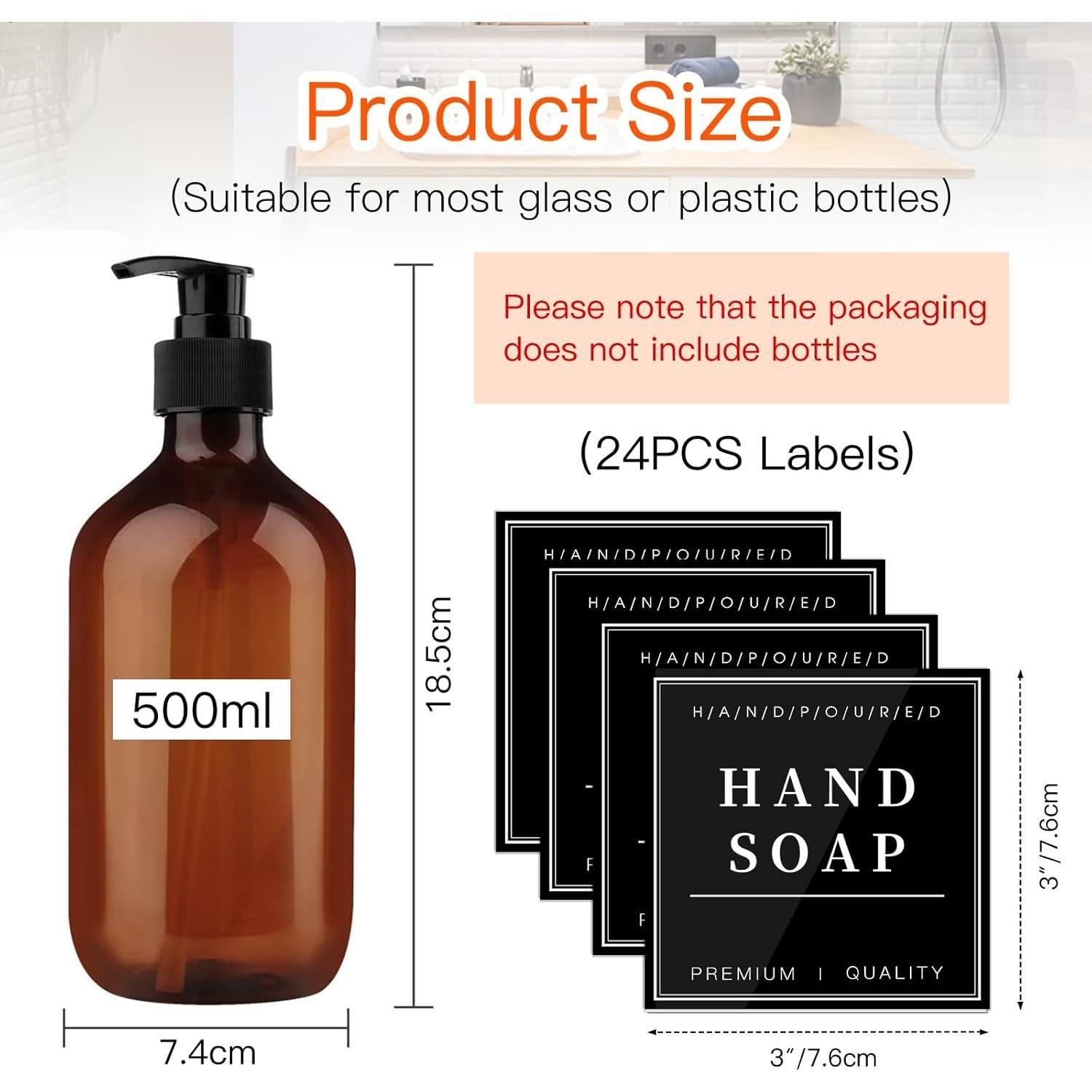 Etiquetas Impermeables TESWEY para Botellas de Baño 24PCS