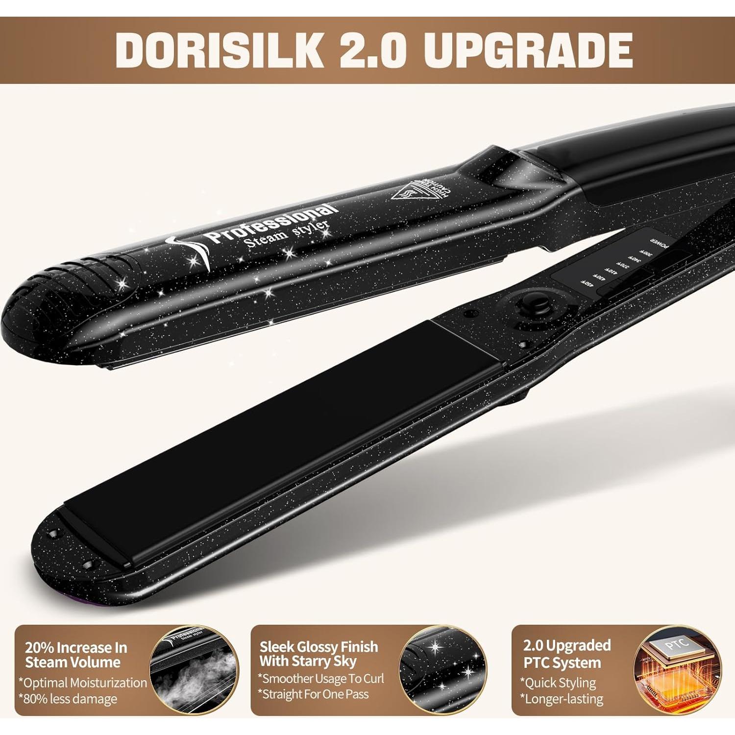 Plancha de Vapor DORISILK 2.0 Cerámica 1 Pulgada Profesional