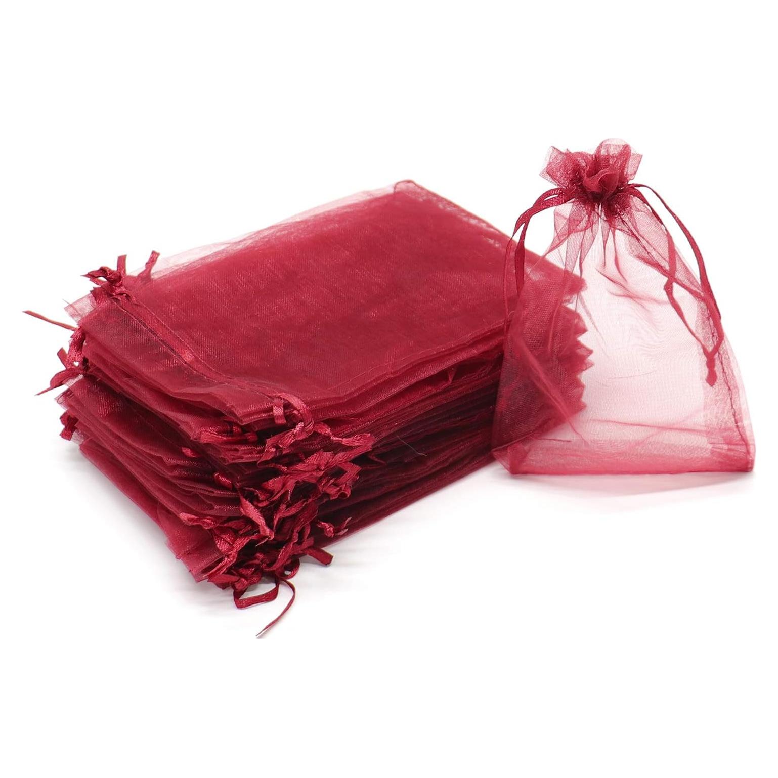 100 Bolsas de Organza Vino 10x15 cm con Cierre de Cuerda