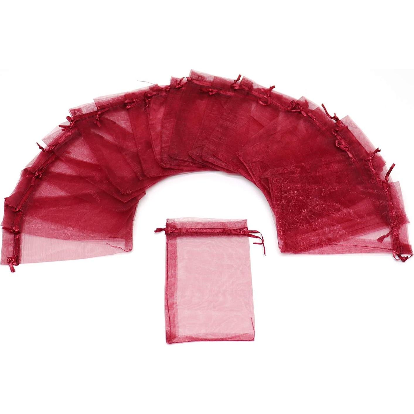 100 Bolsas de Organza Vino 10x15 cm con Cierre de Cuerda