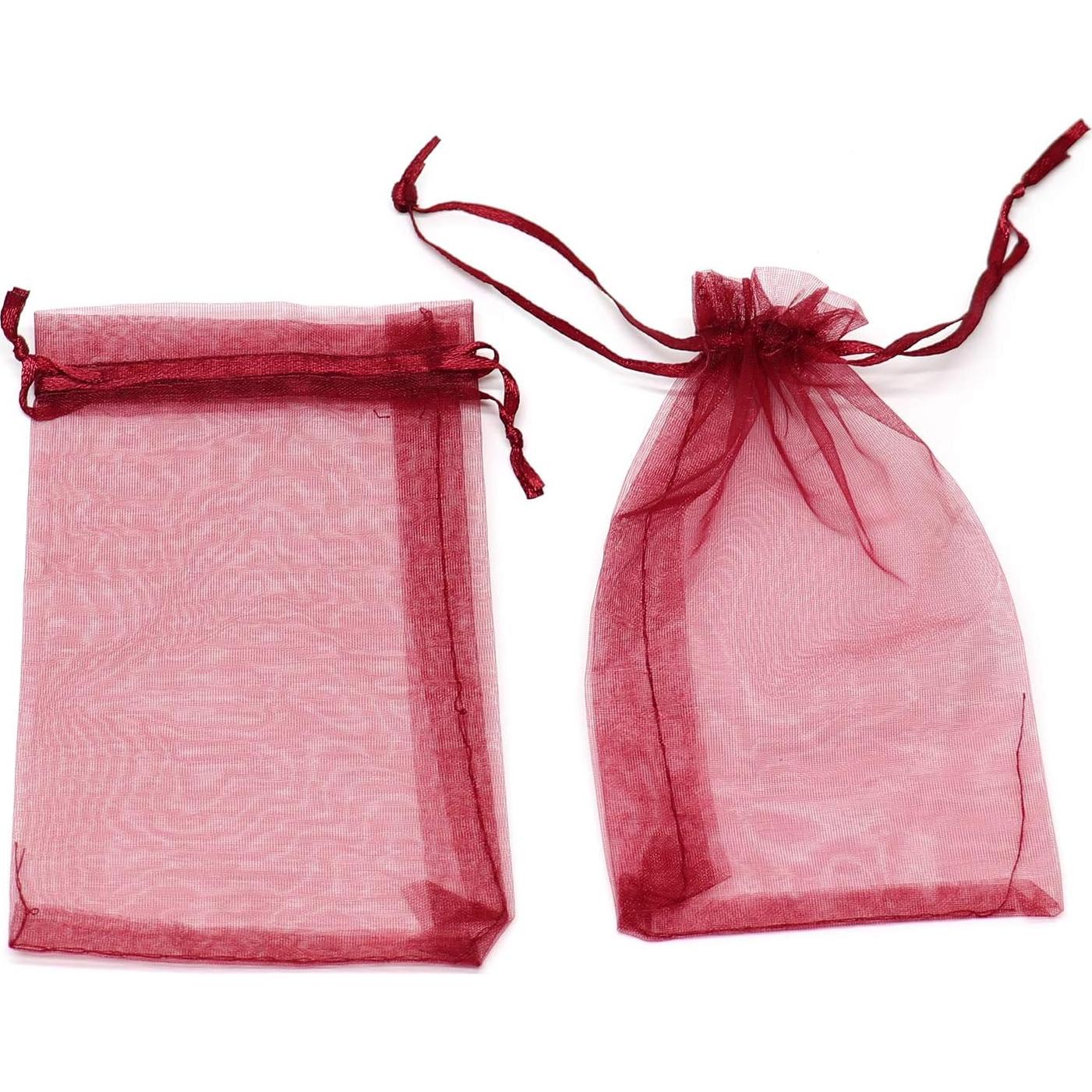 100 Bolsas de Organza Vino 10x15 cm con Cierre de Cuerda