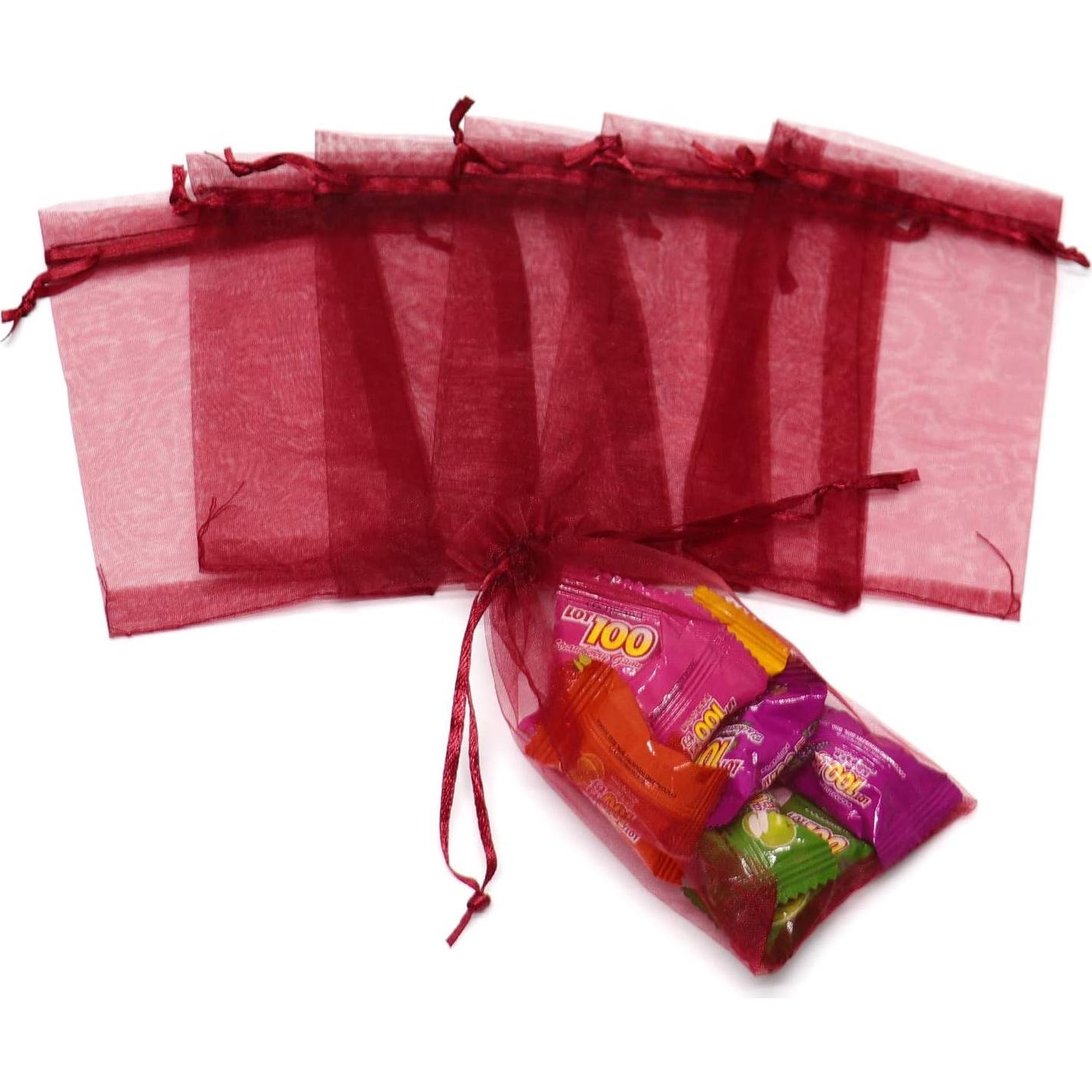 100 Bolsas de Organza Vino 10x15 cm con Cierre de Cuerda