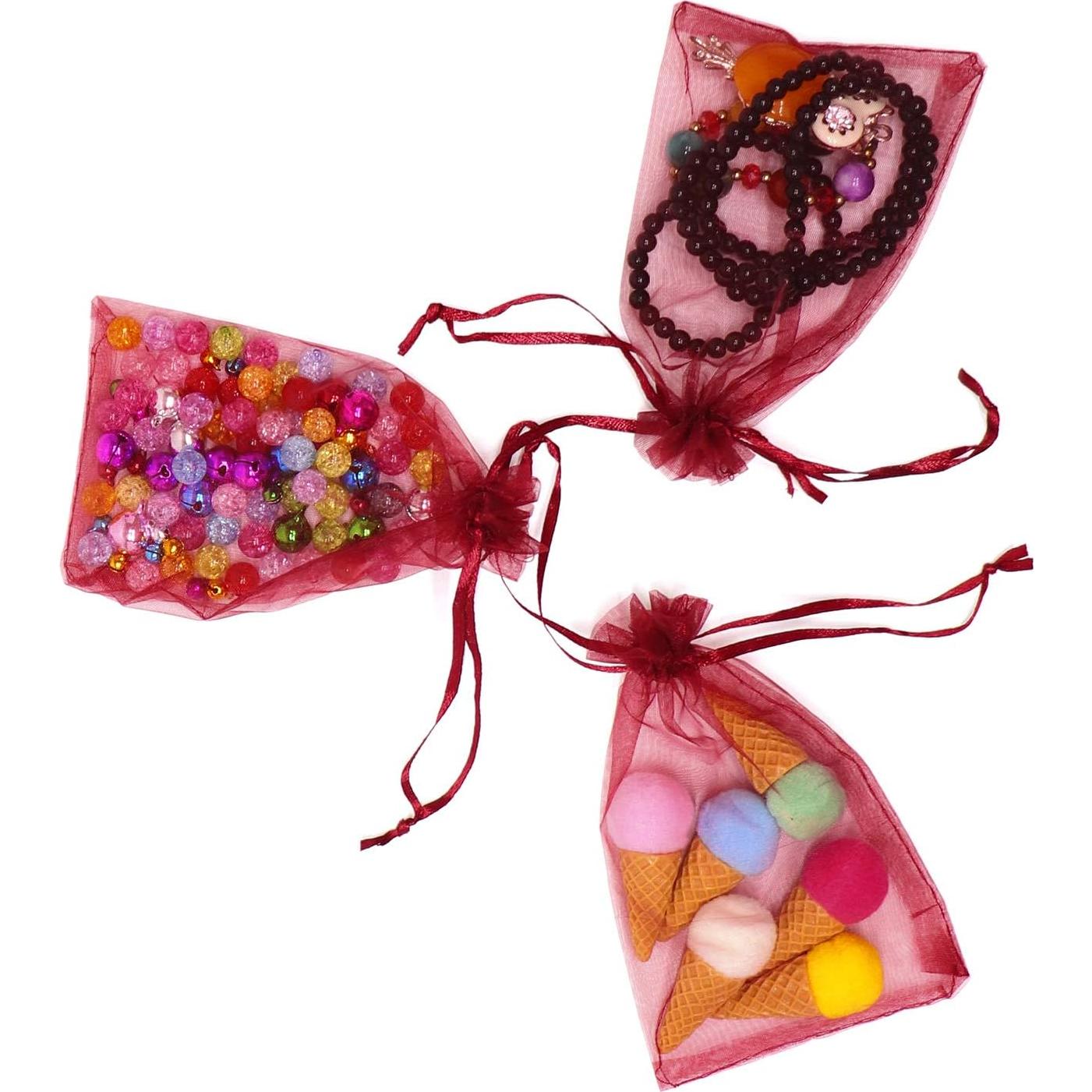 100 Bolsas de Organza Vino 10x15 cm con Cierre de Cuerda