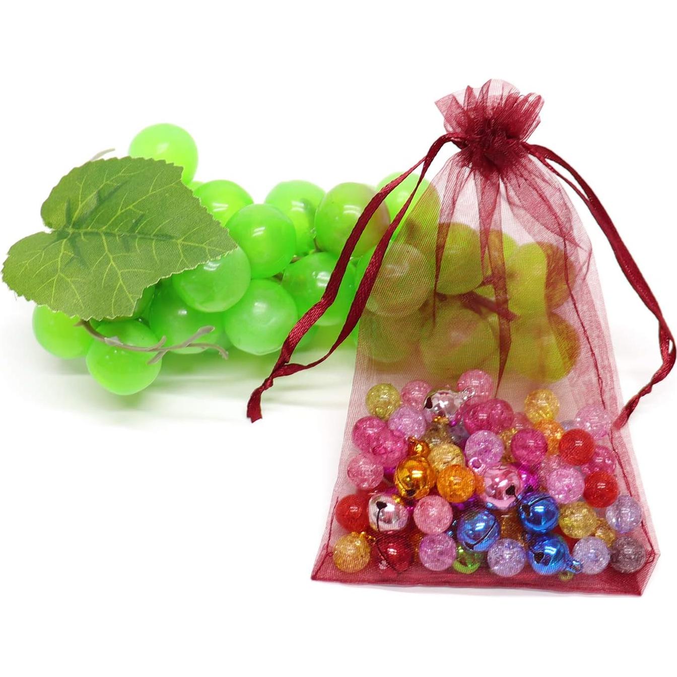 100 Bolsas de Organza Vino 10x15 cm con Cierre de Cuerda