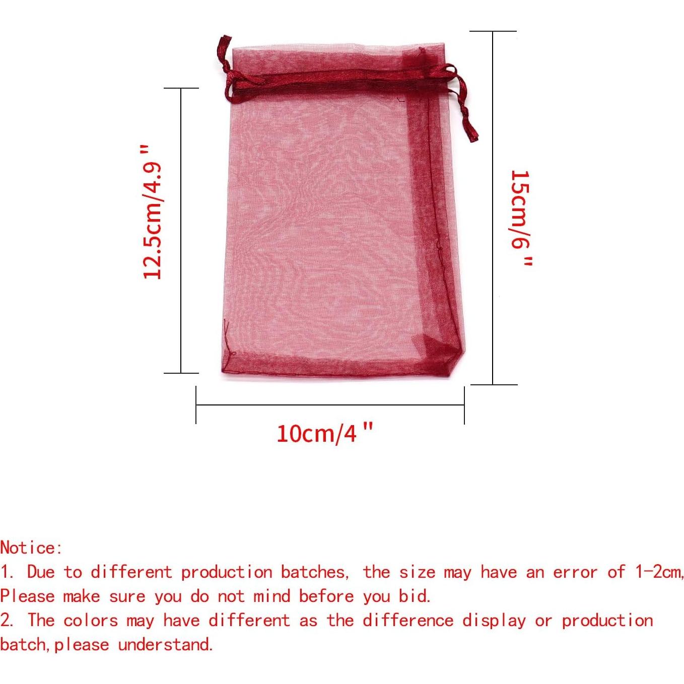 100 Bolsas de Organza Vino 10x15 cm con Cierre de Cuerda