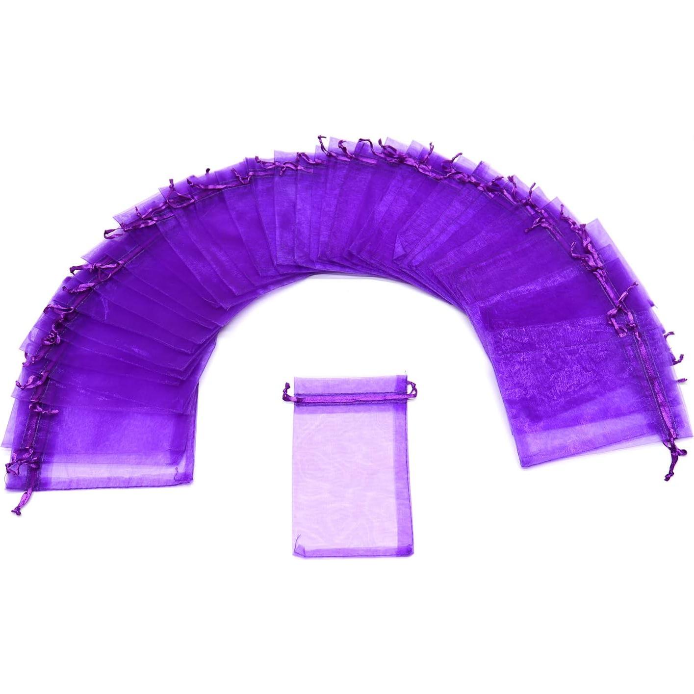 50 Bolsas de Organza Púrpura 13x18 cm con Cierre de Cuerda
