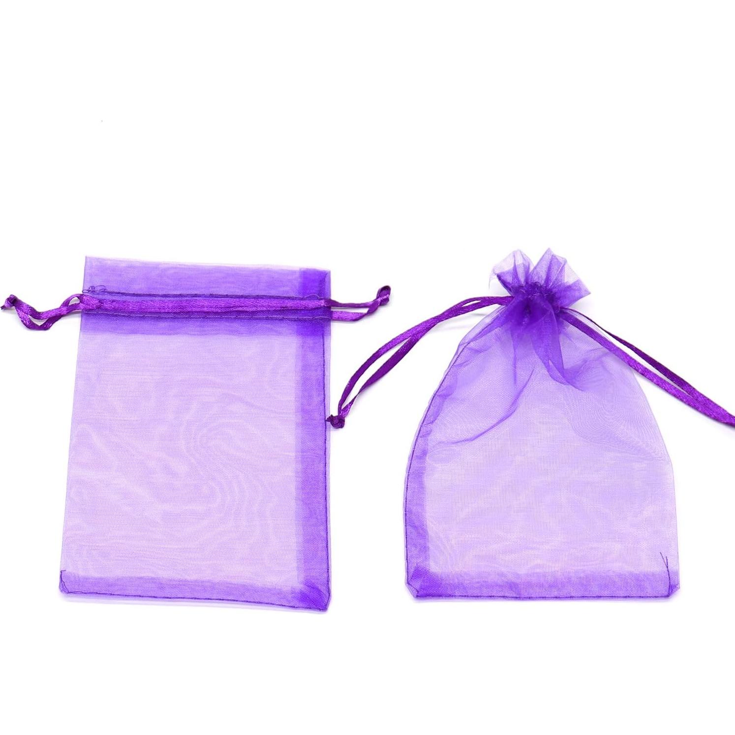 50 Bolsas de Organza Púrpura 13x18 cm con Cierre de Cuerda