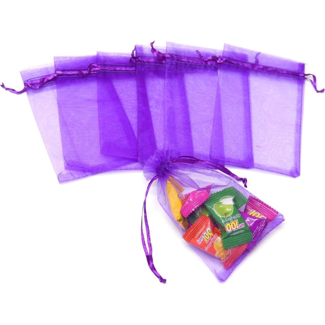 50 Bolsas de Organza Púrpura 13x18 cm con Cierre de Cuerda