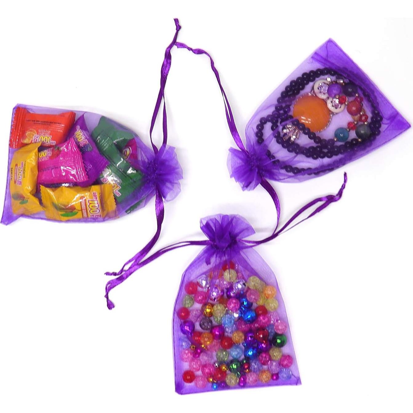 50 Bolsas de Organza Púrpura 13x18 cm con Cierre de Cuerda