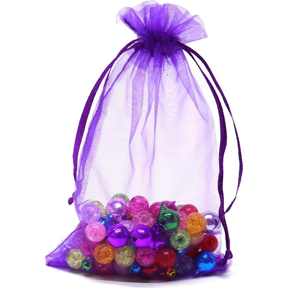 50 Bolsas de Organza Púrpura 13x18 cm con Cierre de Cuerda