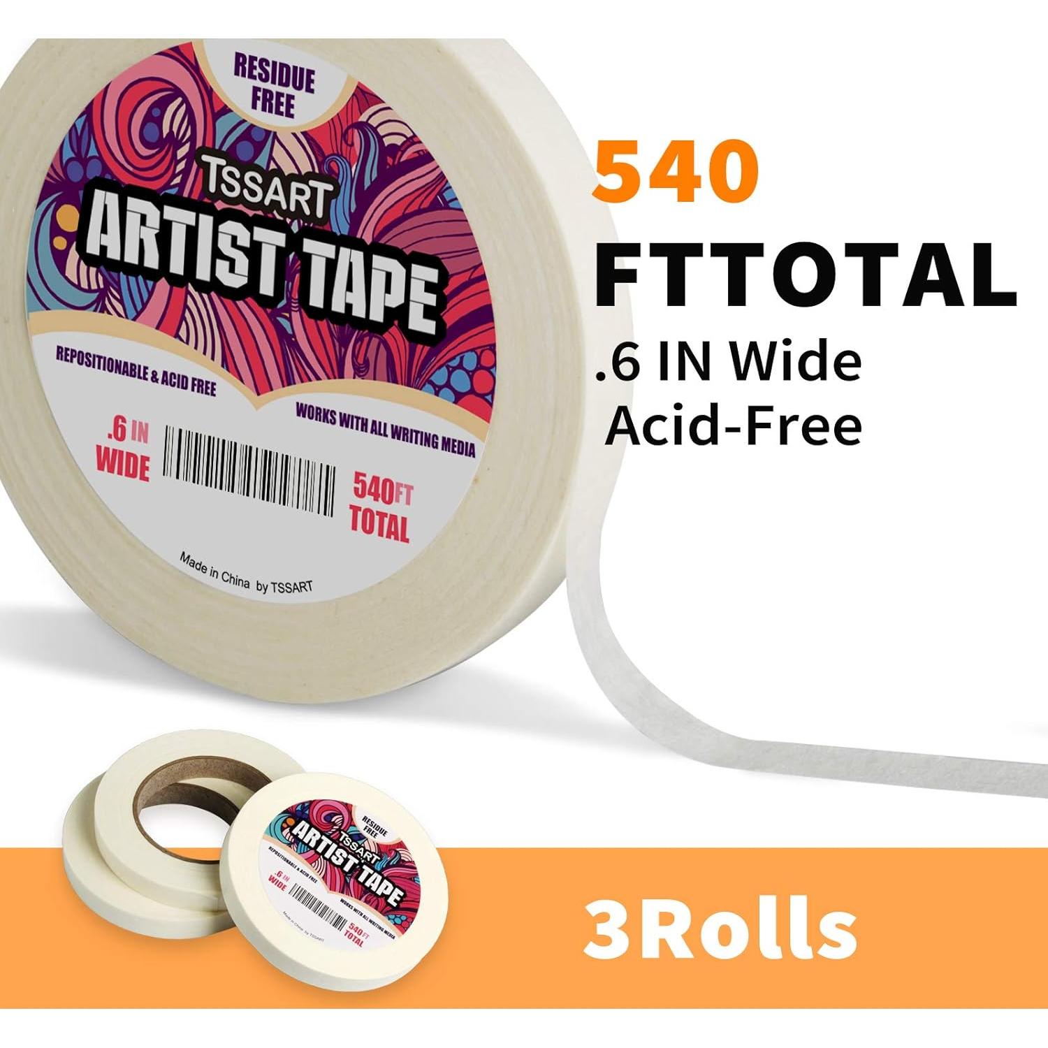 Paquete de 3 Cintas de Artista TSSART 1.52 cm Ancho 54.86 m
