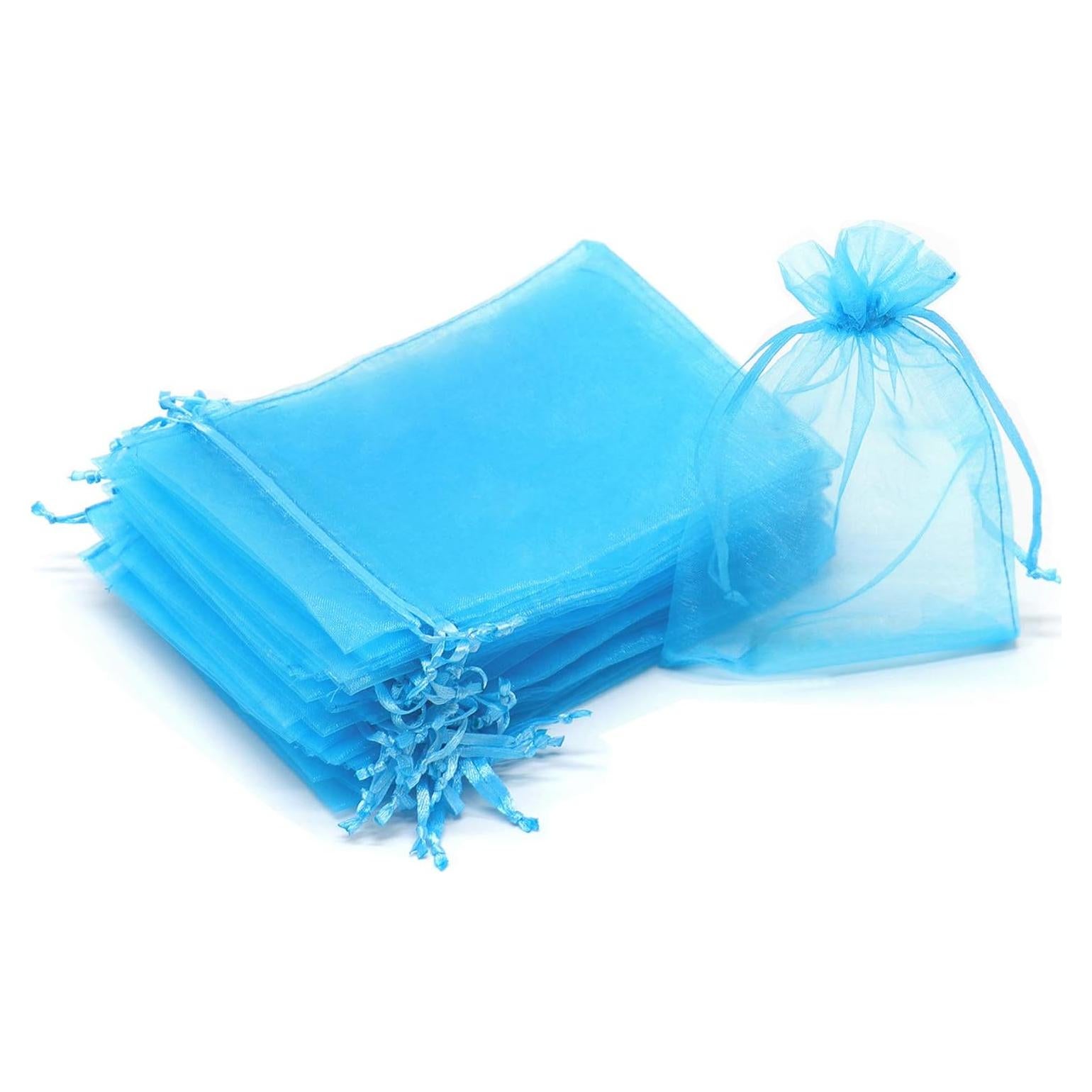 50 Bolsas de Organza Azul Lago 7x10 cm para Joyería y Regalos