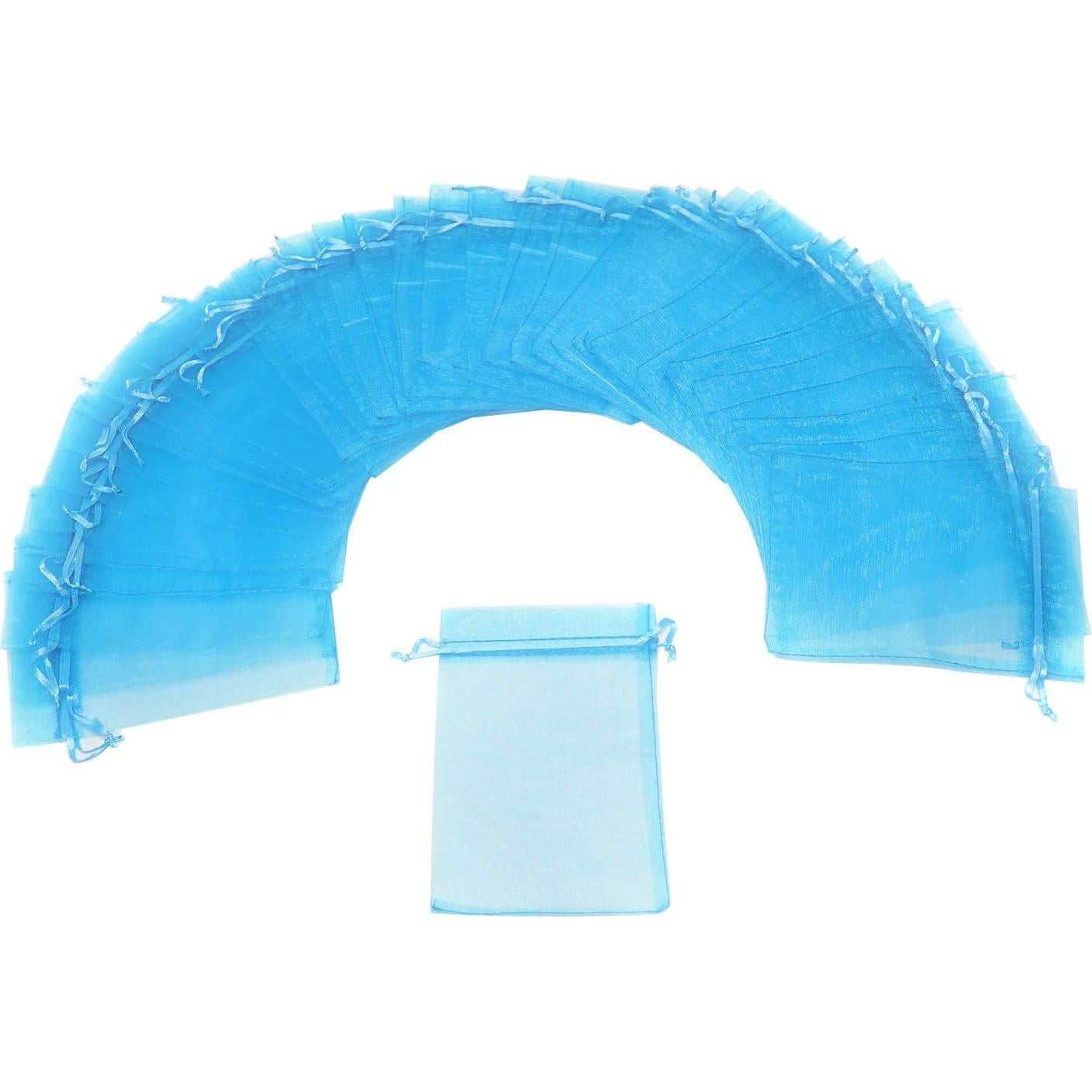 50 Bolsas de Organza Azul Lago 7x10 cm para Joyería y Regalos