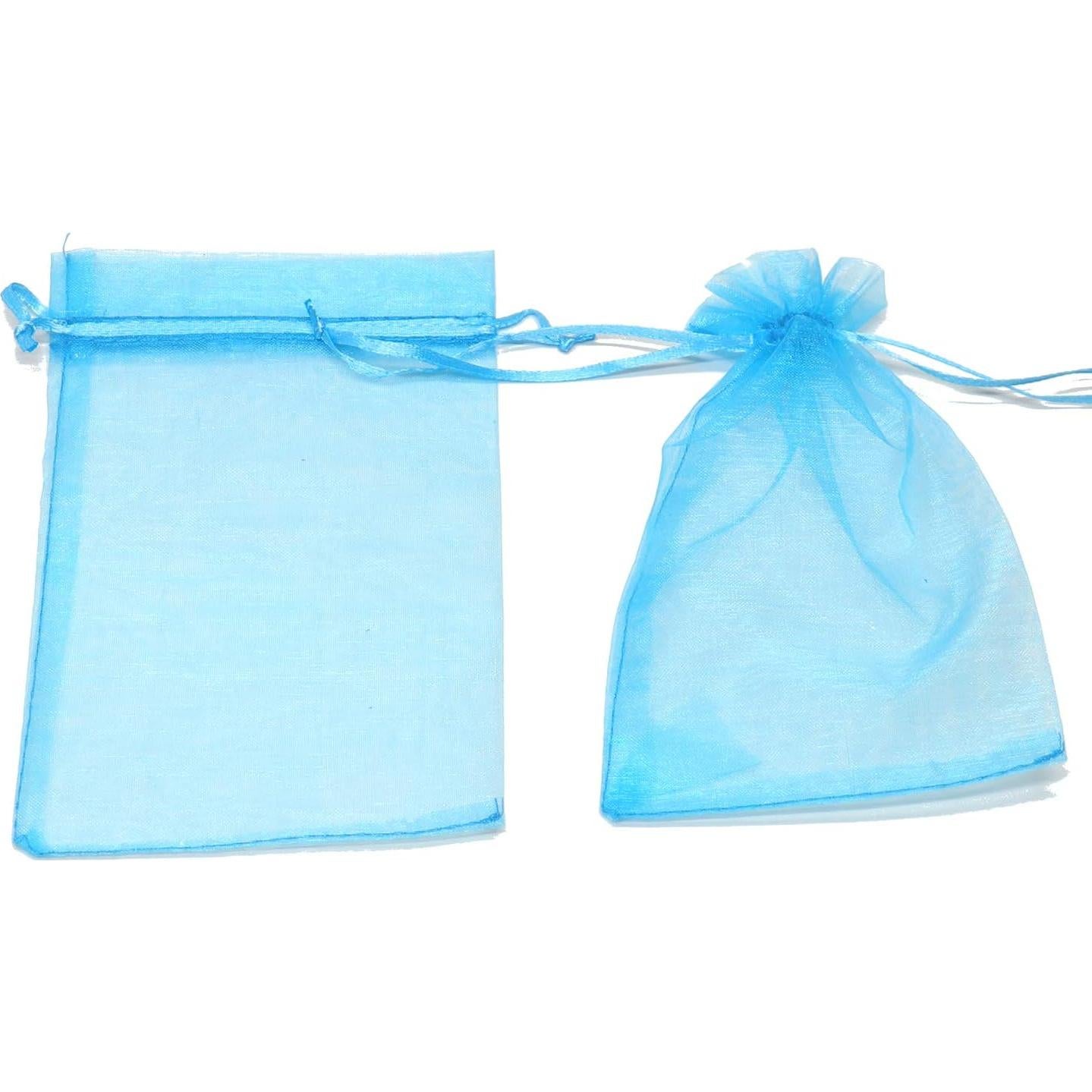 50 Bolsas de Organza Azul Lago 7x10 cm para Joyería y Regalos