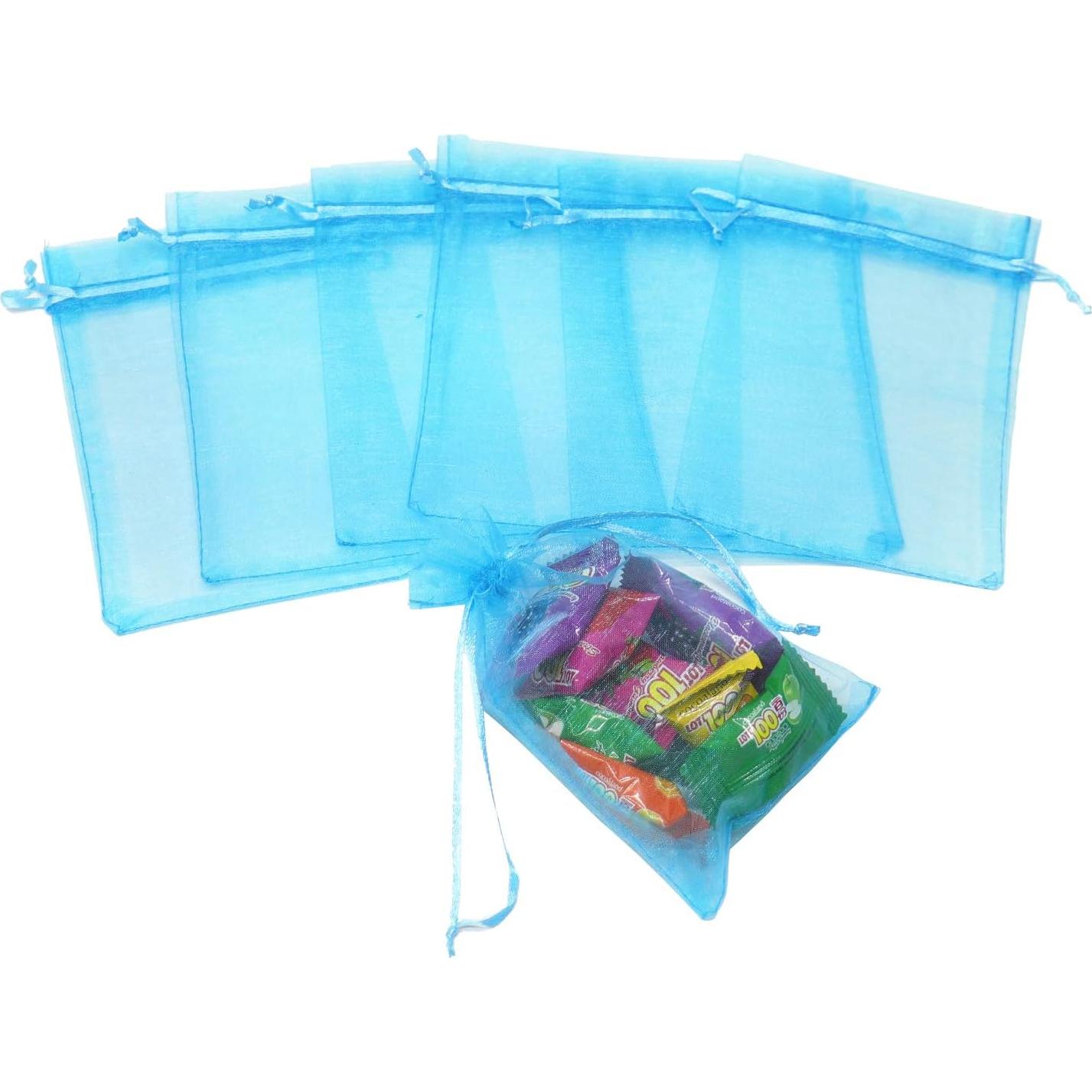 50 Bolsas de Organza Azul Lago 7x10 cm para Joyería y Regalos
