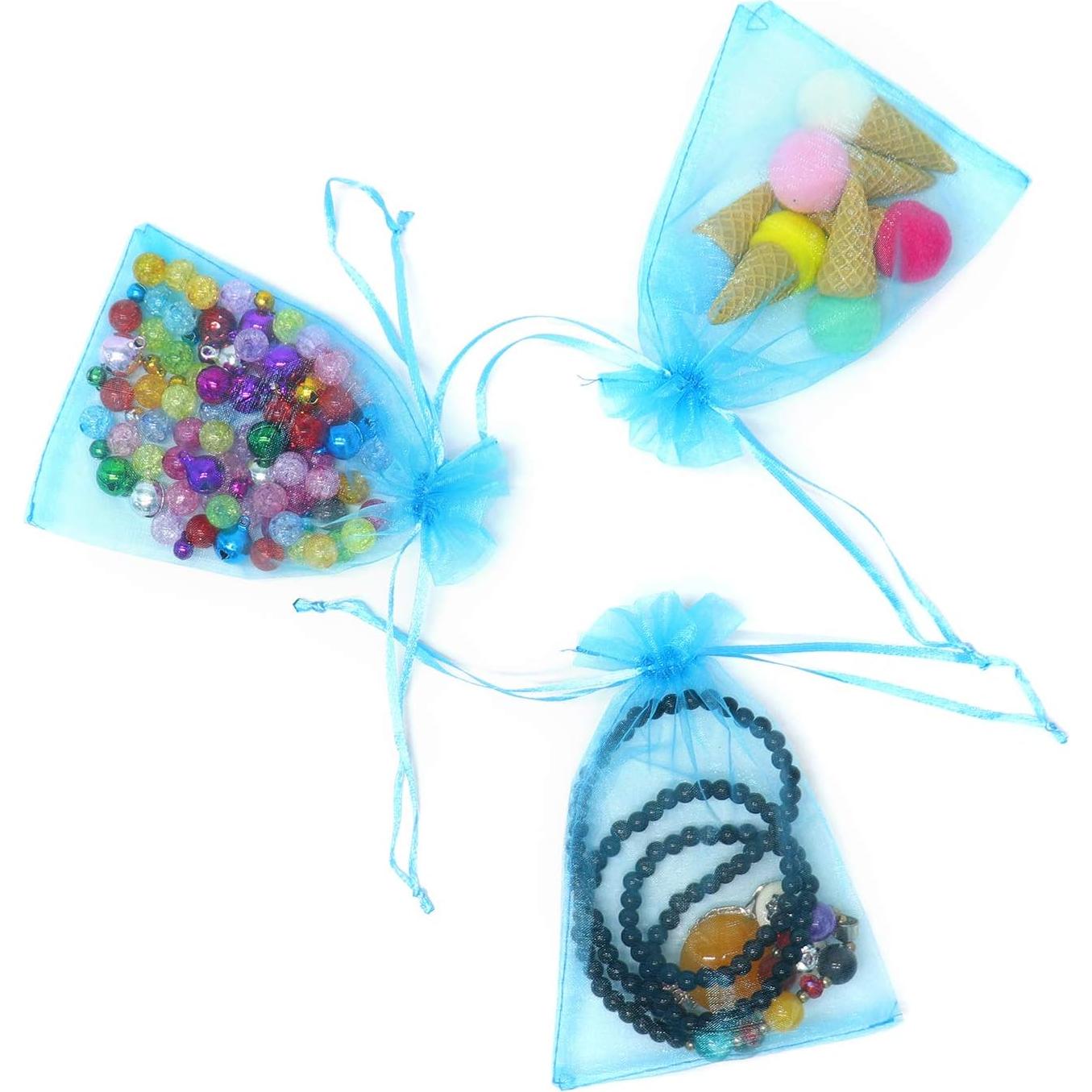 50 Bolsas de Organza Azul Lago 7x10 cm para Joyería y Regalos