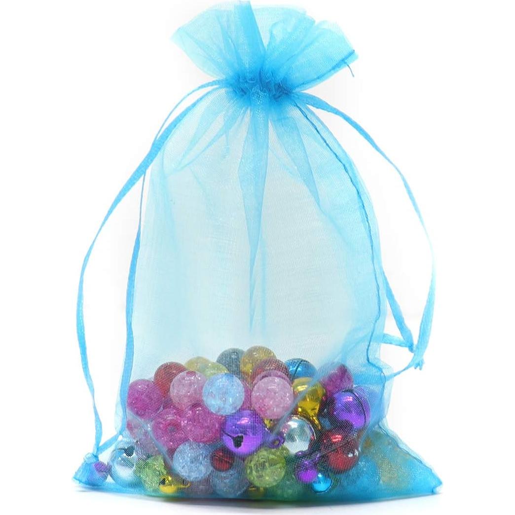 50 Bolsas de Organza Azul Lago 7x10 cm para Joyería y Regalos