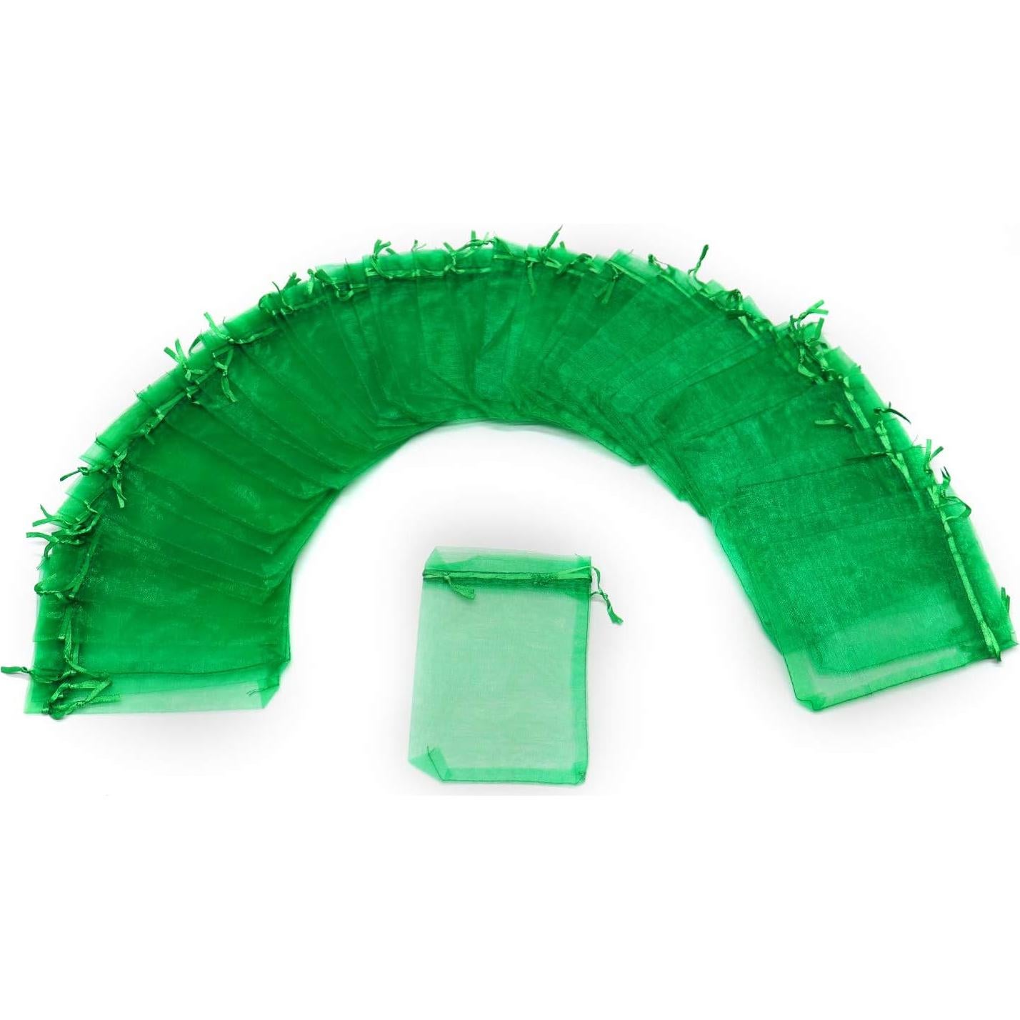 50 Bolsas de Organza Verde 7x9cm con Cierre para Regalos