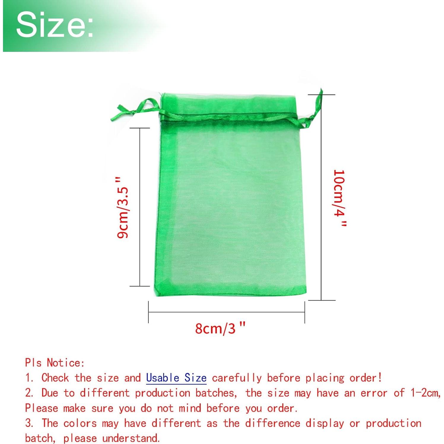50 Bolsas de Organza Verde 7x9cm con Cierre para Regalos