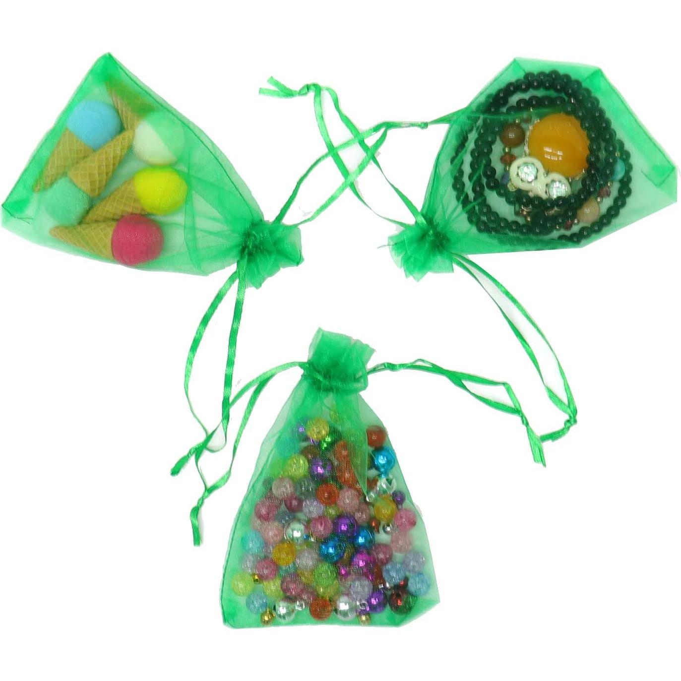 50 Bolsas de Organza Verde 7x9cm con Cierre para Regalos