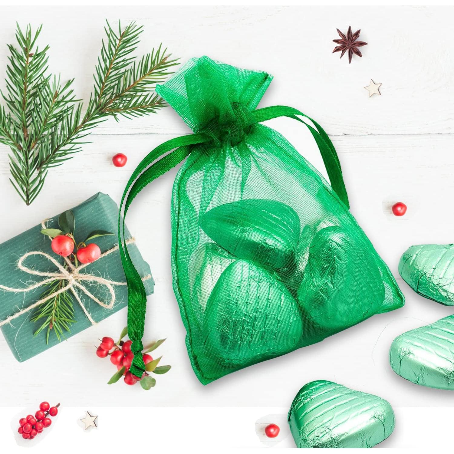 50 Bolsas de Organza Verde 7x9cm con Cierre para Regalos