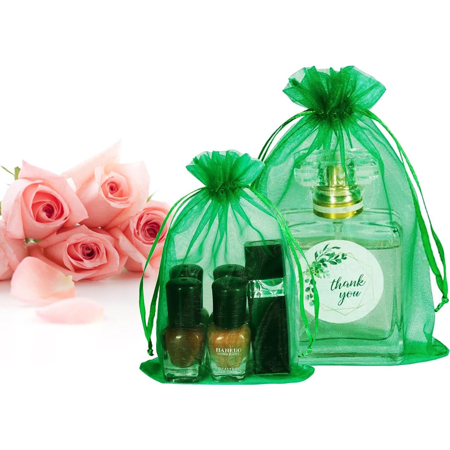 50 Bolsas de Organza Verde 7x9cm con Cierre para Regalos