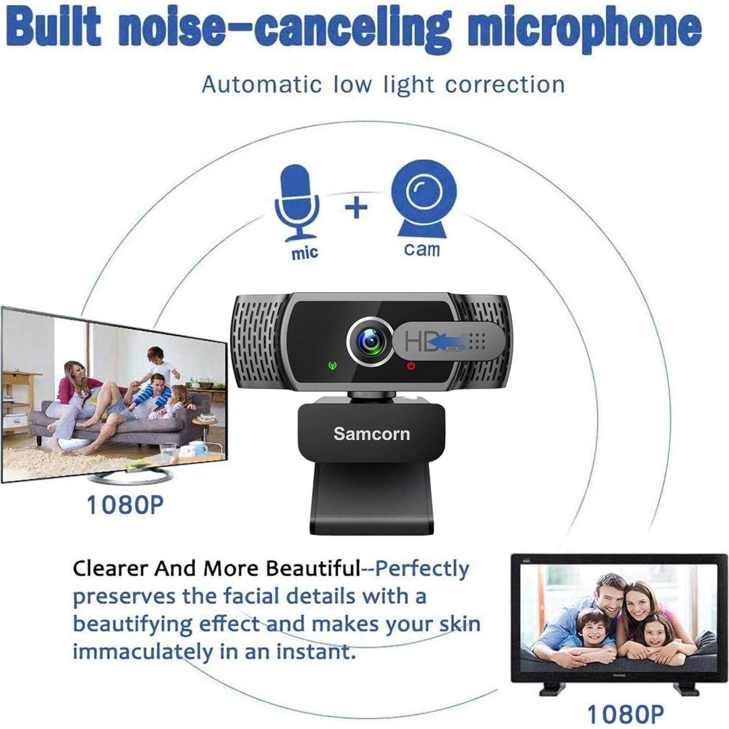 Cámara Web USB HD Samcorn A36 1080P con Micrófono y Trípode