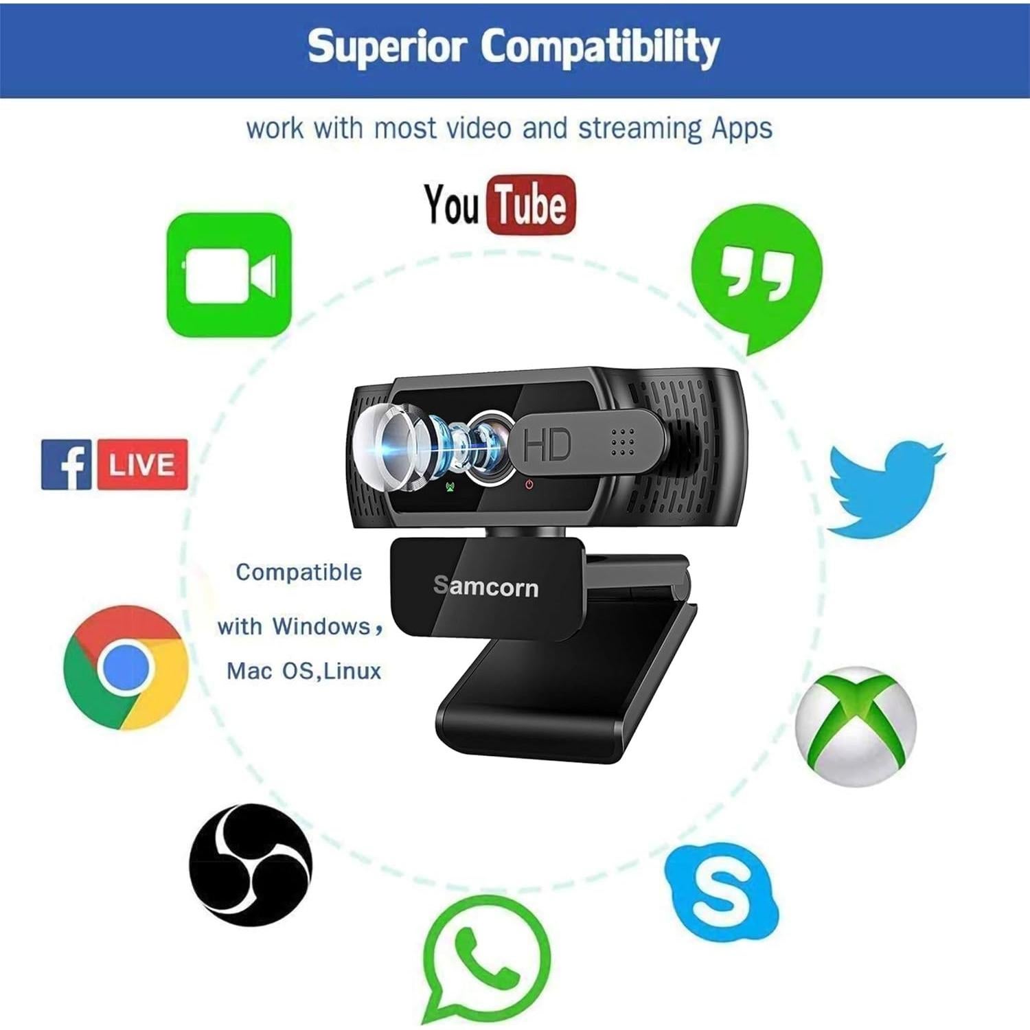 Cámara Web USB HD Samcorn A36 1080P con Micrófono y Trípode