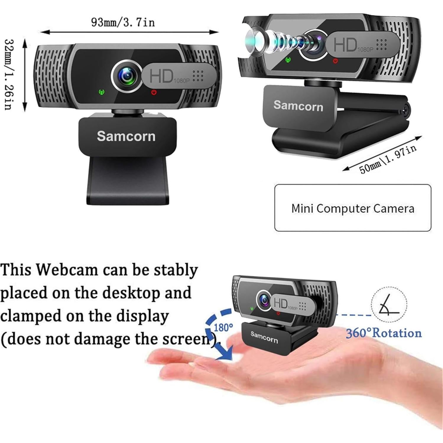 Cámara Web USB HD Samcorn A36 1080P con Micrófono y Trípode