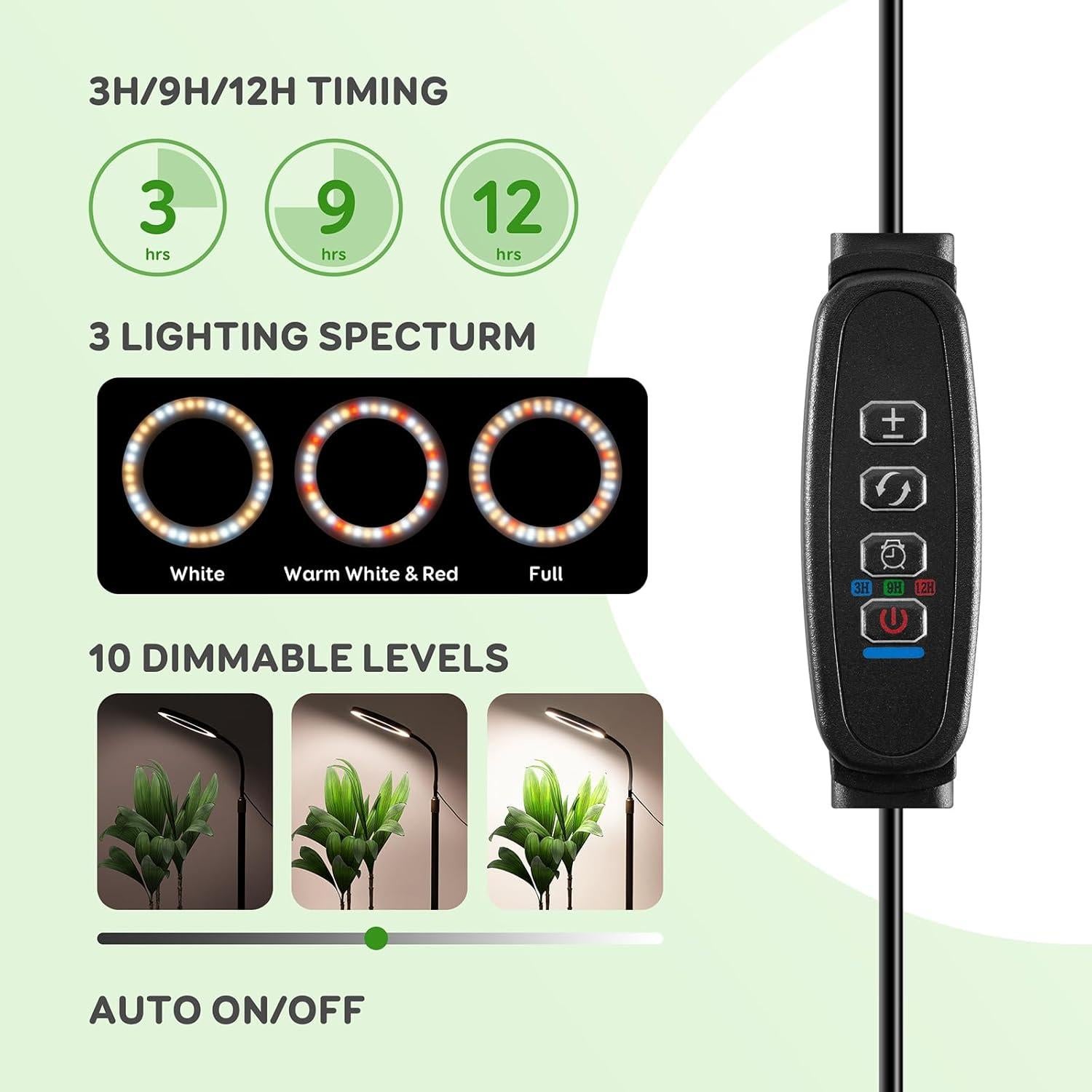 Luz de Crecimiento LED LPMZMBL 2 Cabezas 24W Altura Ajustable