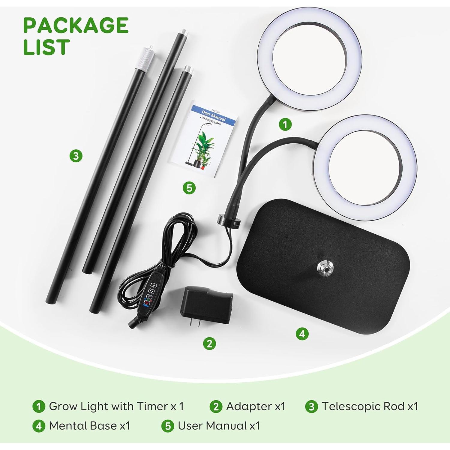 Luz de Crecimiento LED LPMZMBL 2 Cabezas 24W Altura Ajustable