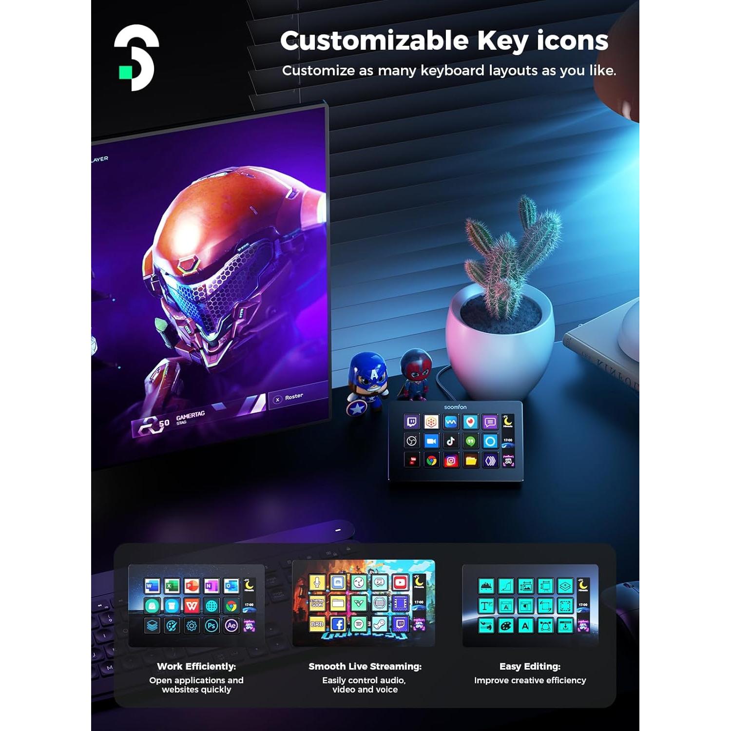 Controlador de Transmisión SOOMFON 15 Teclas LCD Personalizables