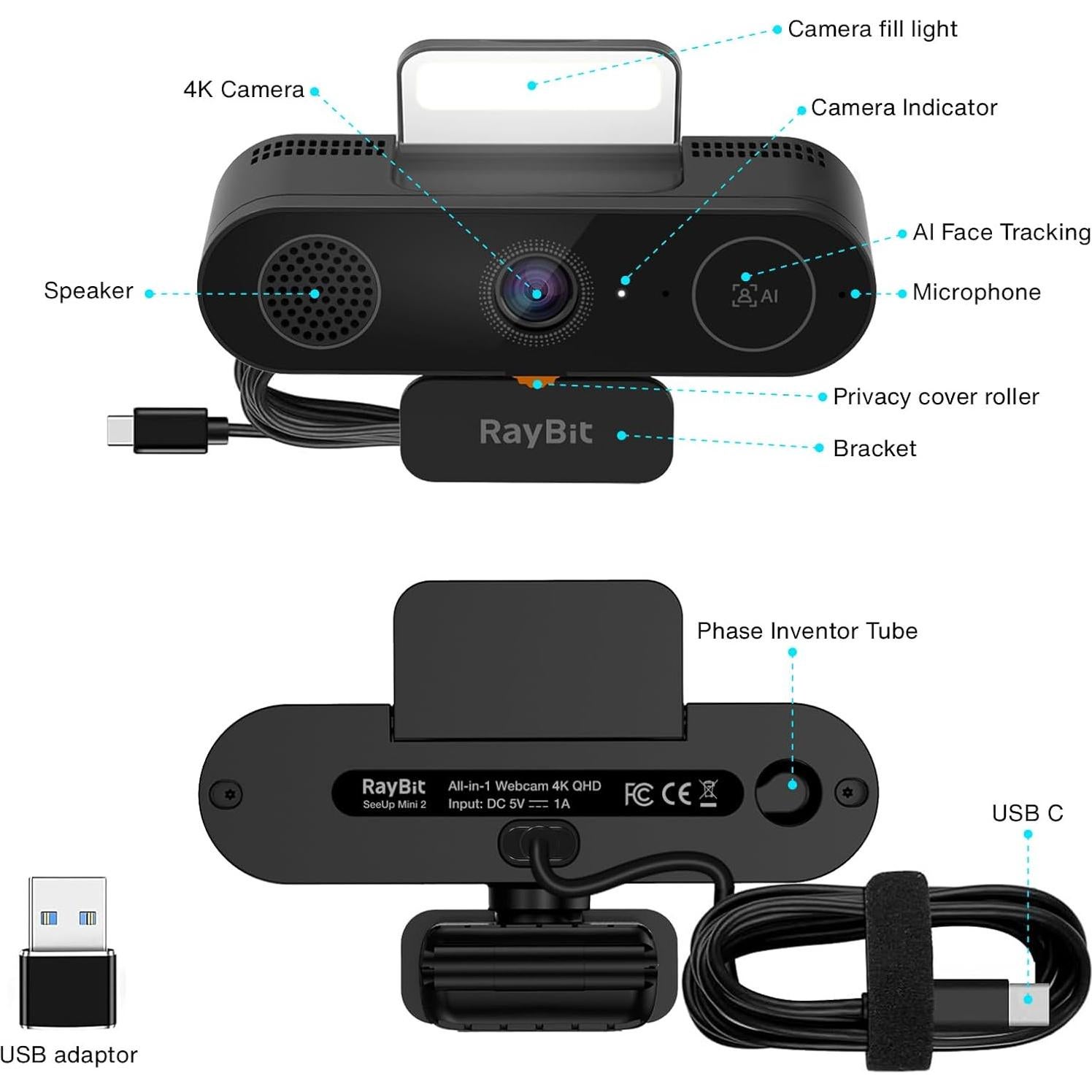 Cámara Web 4K RayBit SeeUpmini con Altavoz y Micrófono