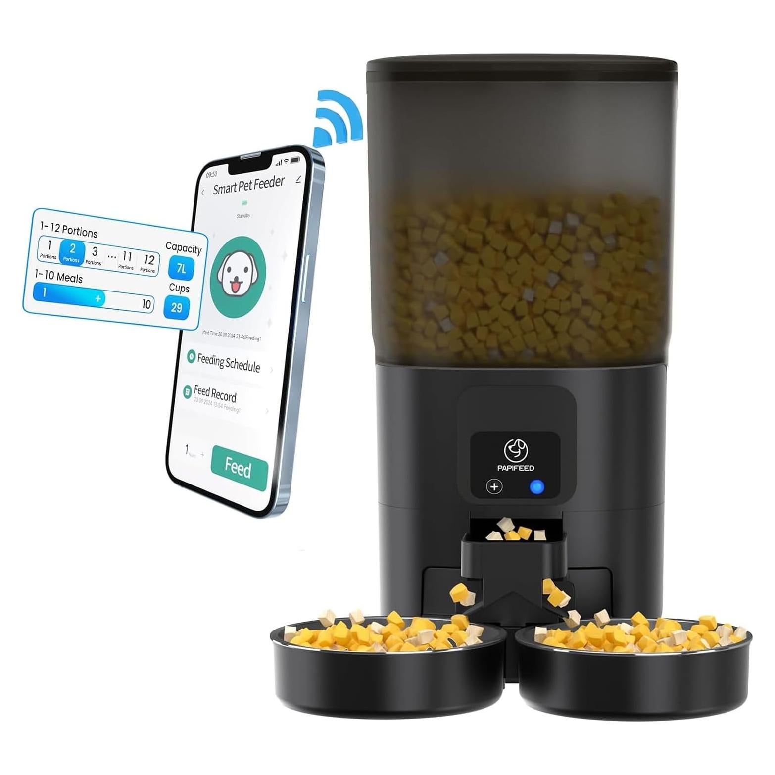 Comedero Automático PAPIFEED 7L para 2 Gatos - Negro