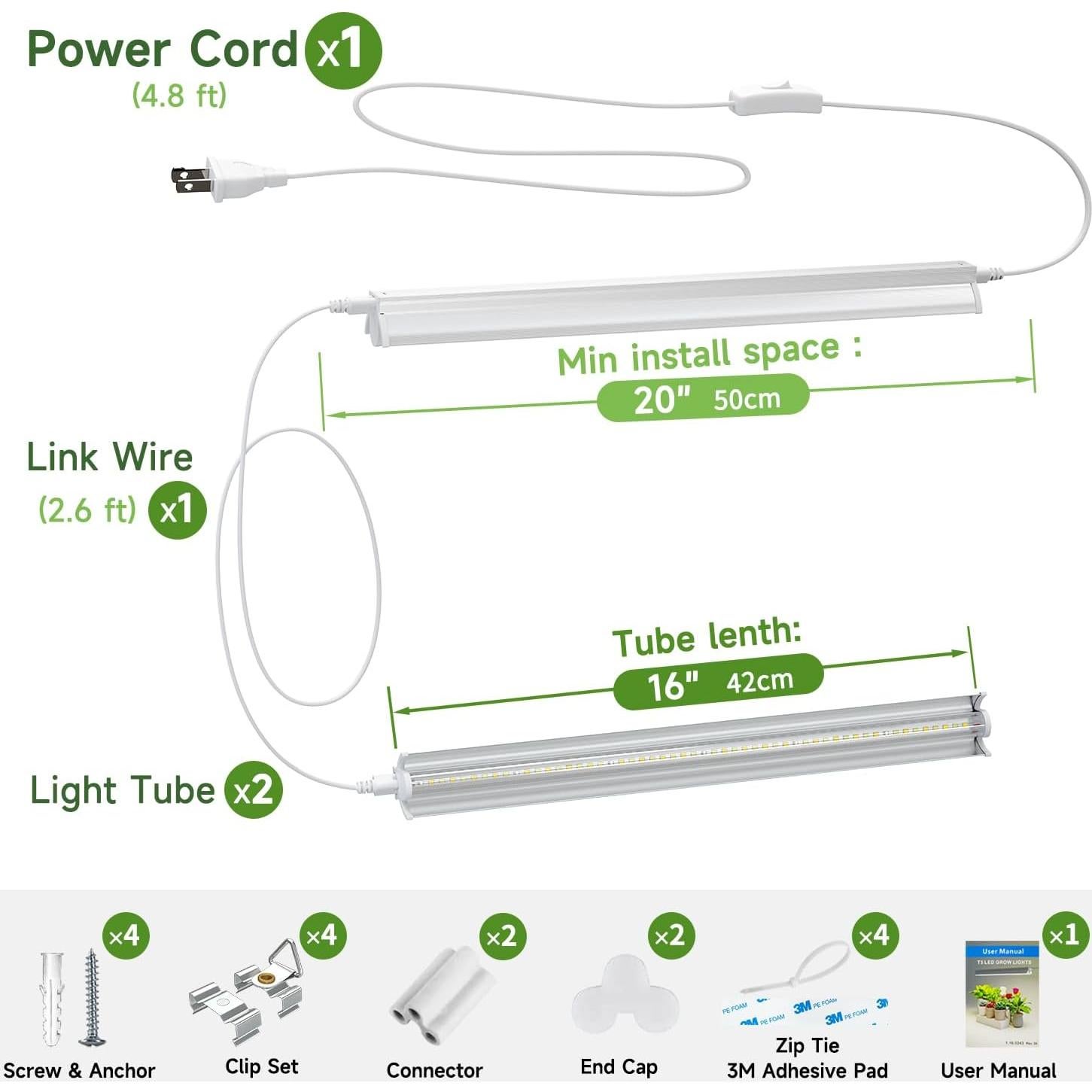 Luces de Crecimiento T5 Bokeedo 2 Tubos 20W Espectro Completo