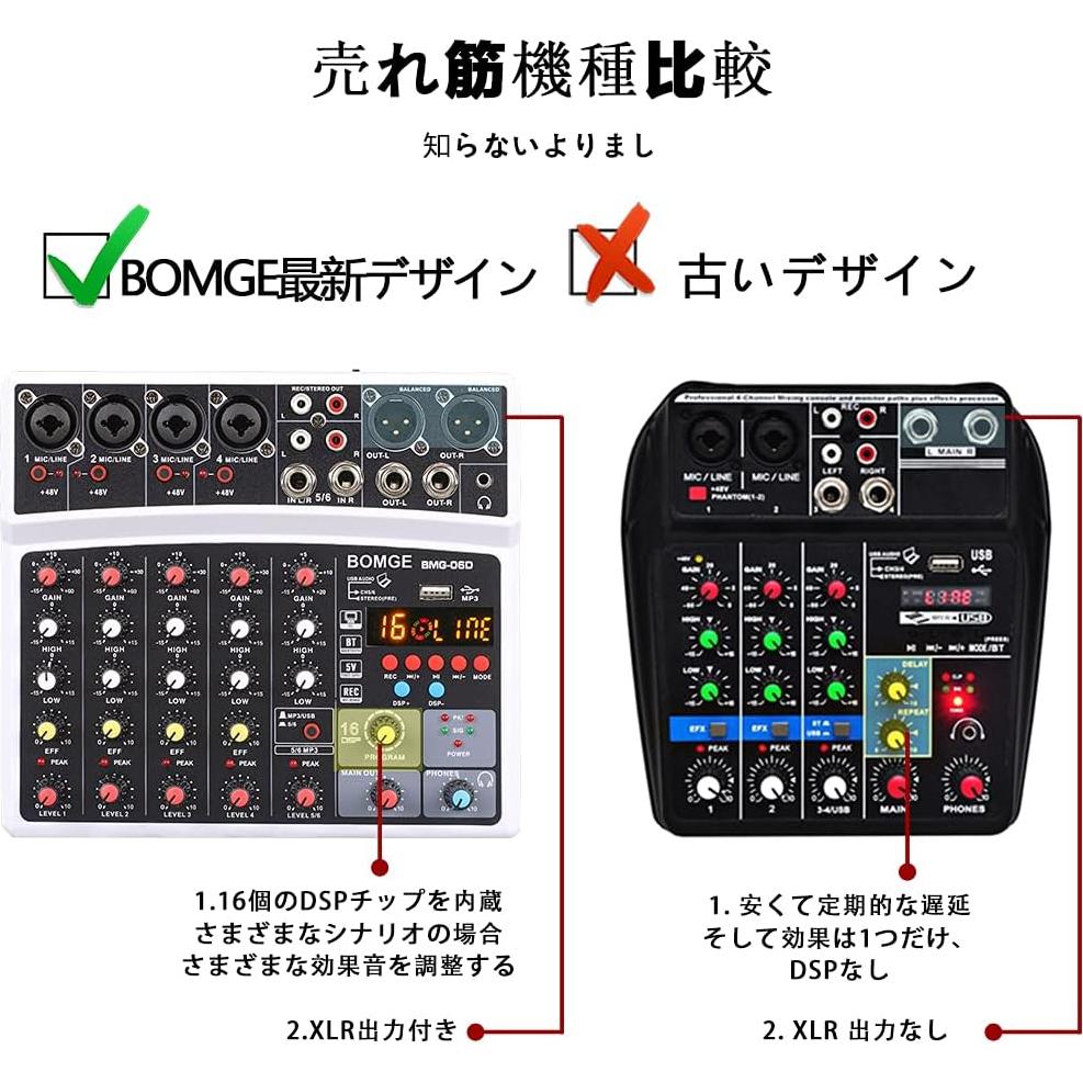 BOMGE Consola de Mezcla 6 Canales Bluetooth USB 48V