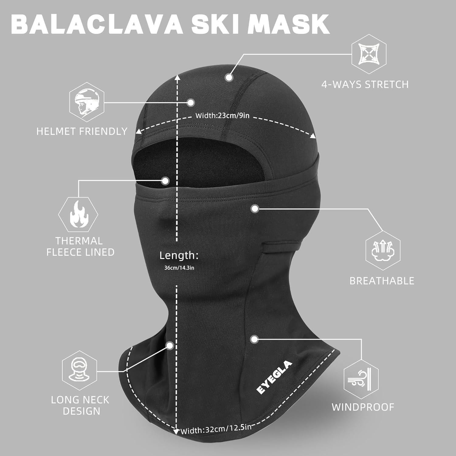 Máscara Balaclava Térmica para Esquí Hombres Mujeres Negro
