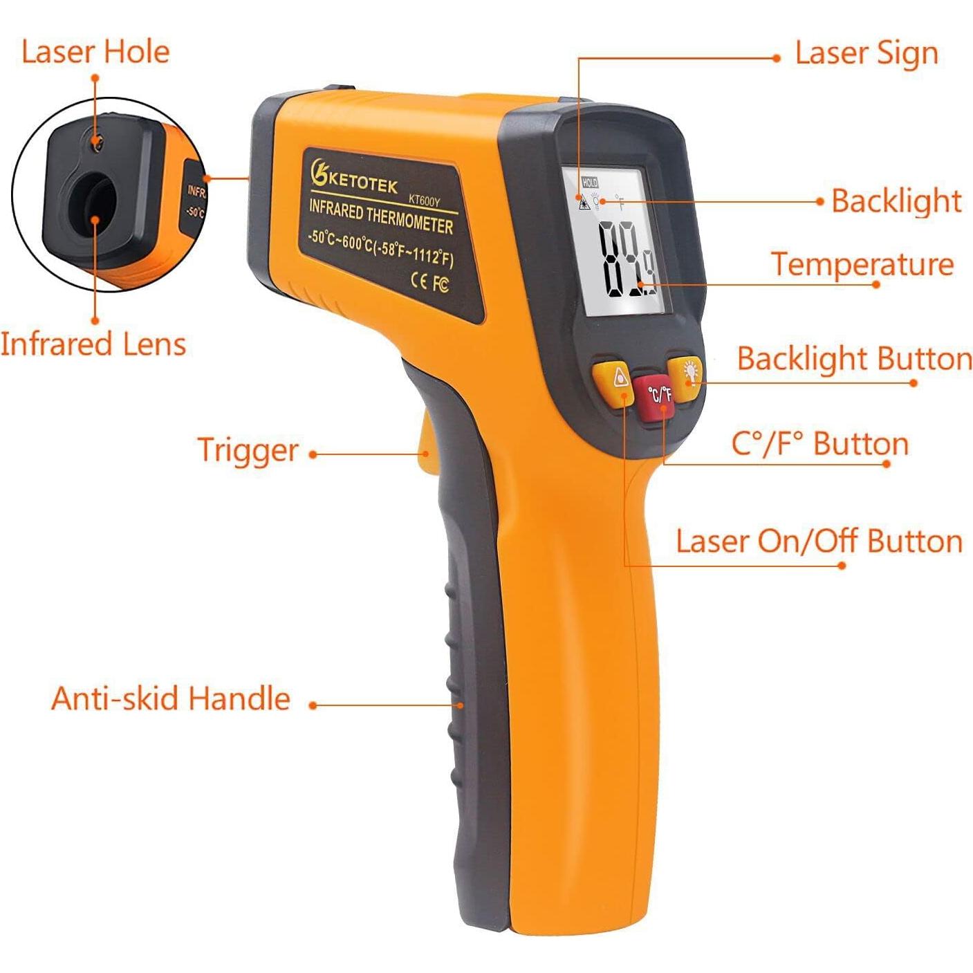 Termómetro Infrarrojo Digital KETOTEK KT600Y -50°C a 600°C