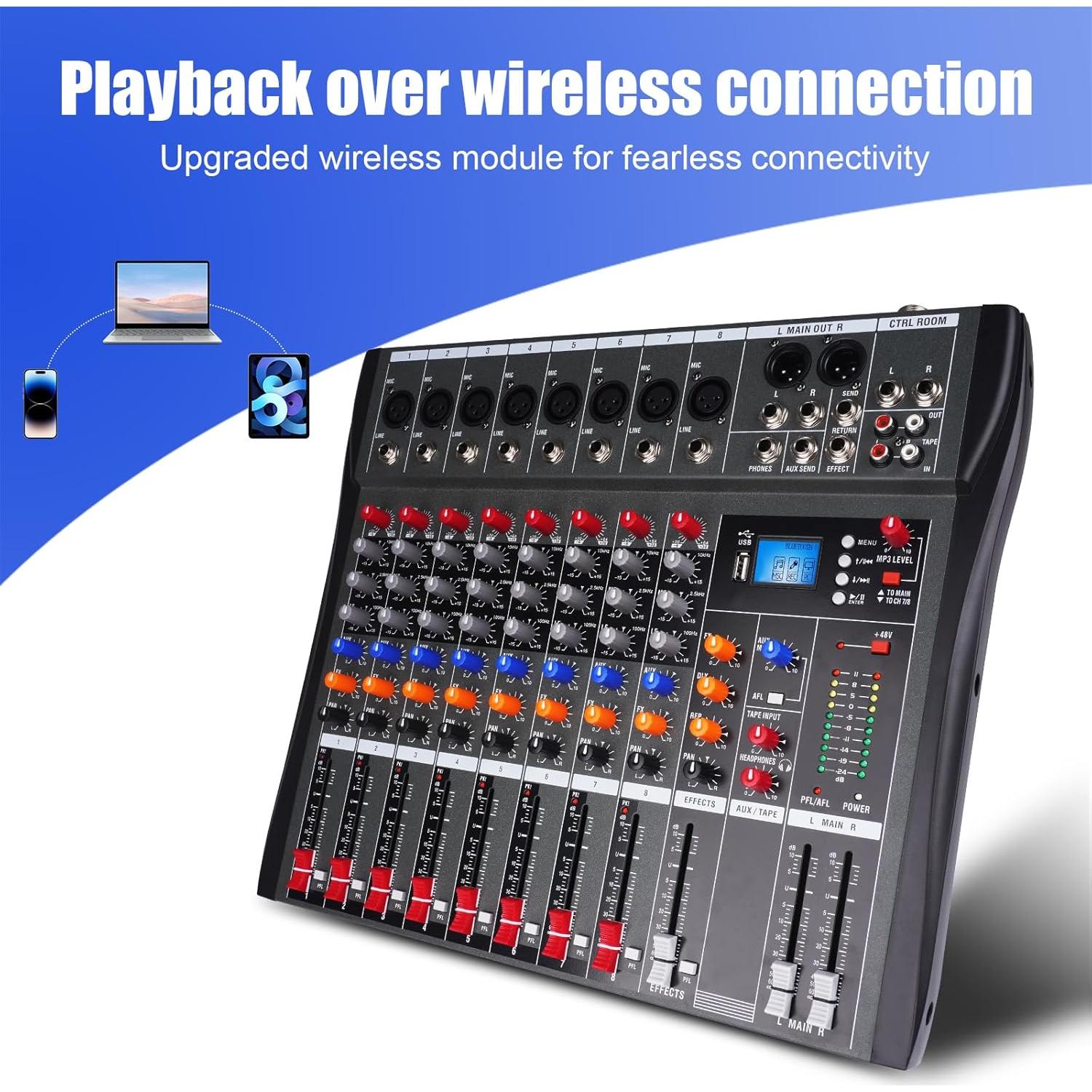 Mezclador de Sonido Profesional GX8 8 Canales USB Bluetooth