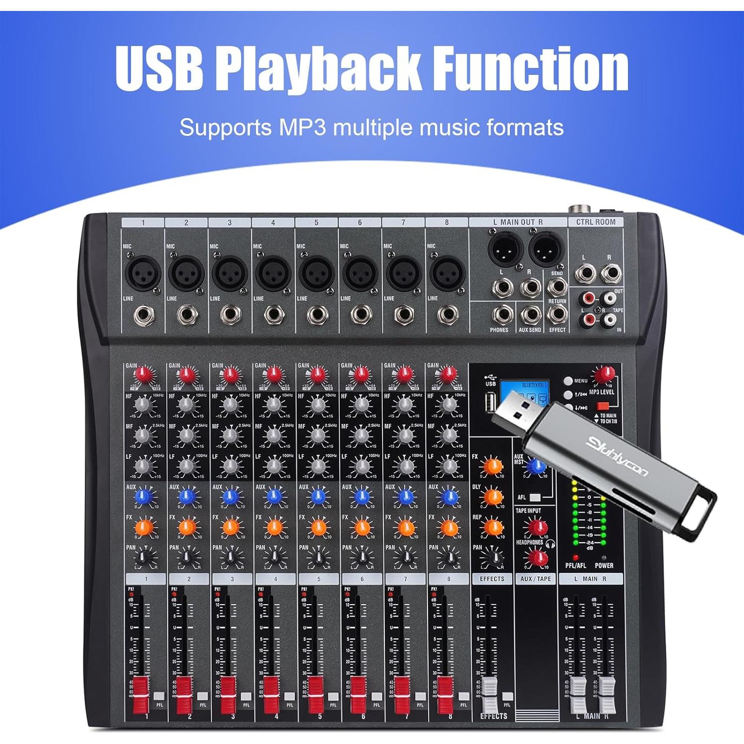 Mezclador de Sonido Profesional GX8 8 Canales USB Bluetooth