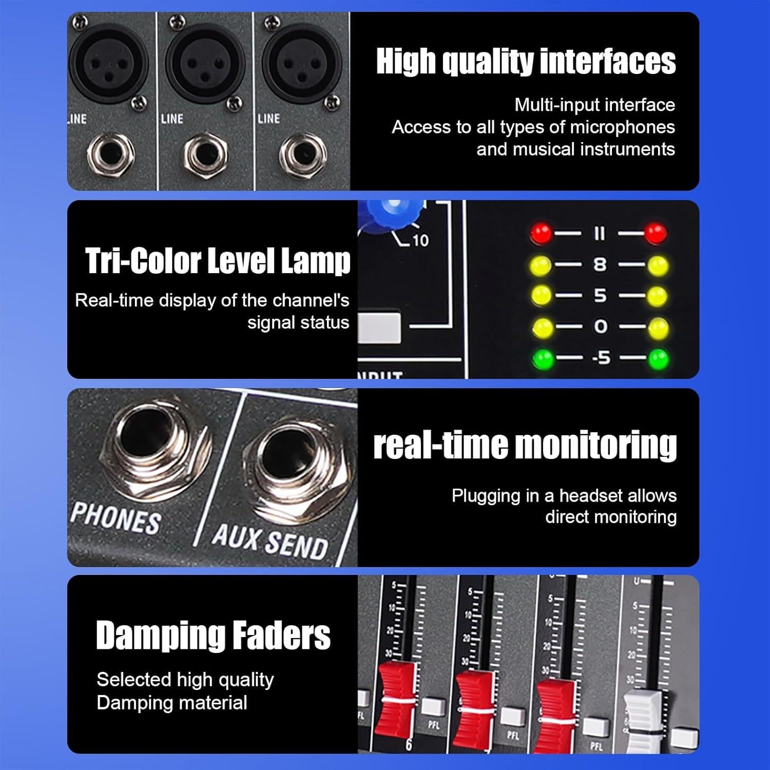 Mezclador de Sonido Profesional GX8 8 Canales USB Bluetooth