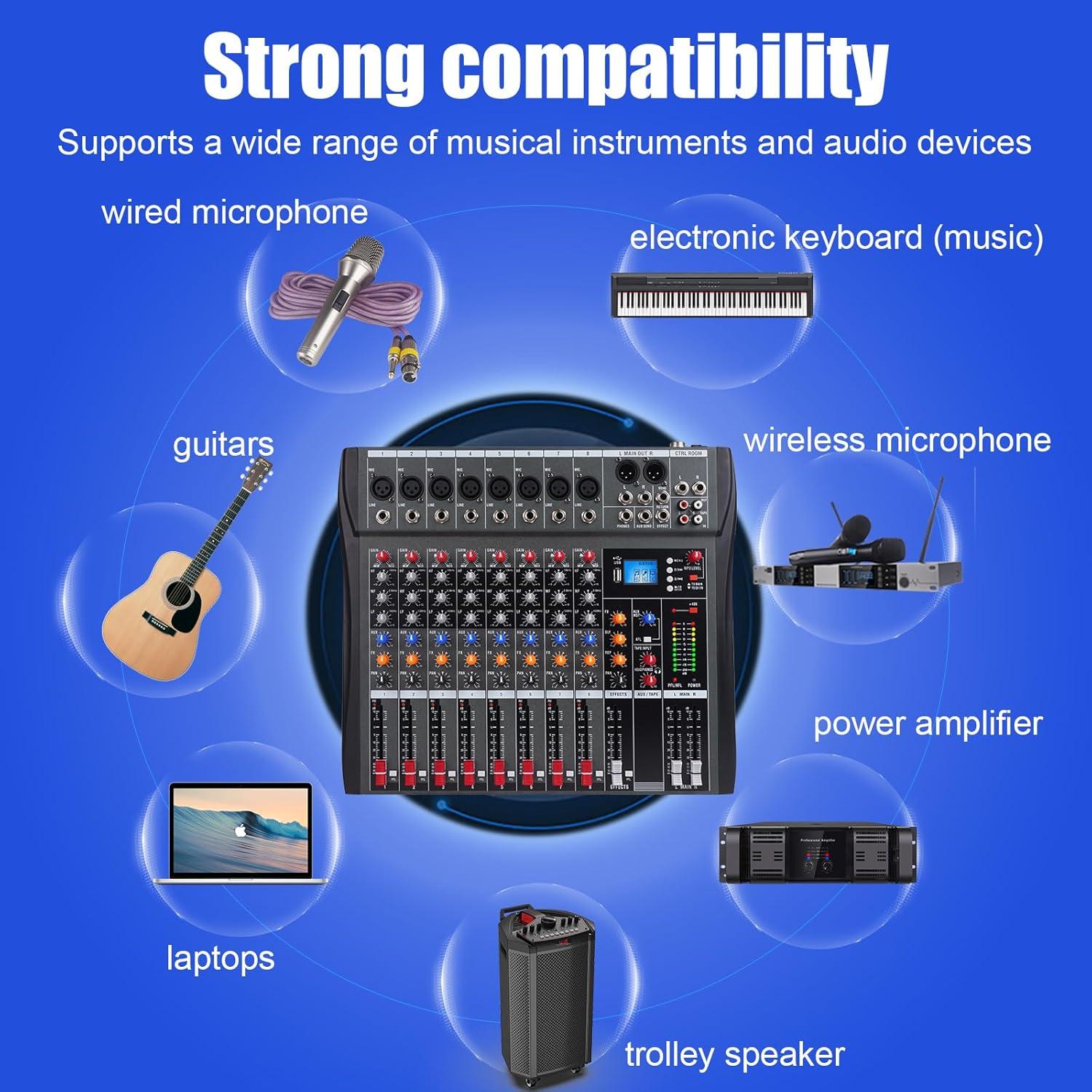 Mezclador de Sonido Profesional GX8 8 Canales USB Bluetooth